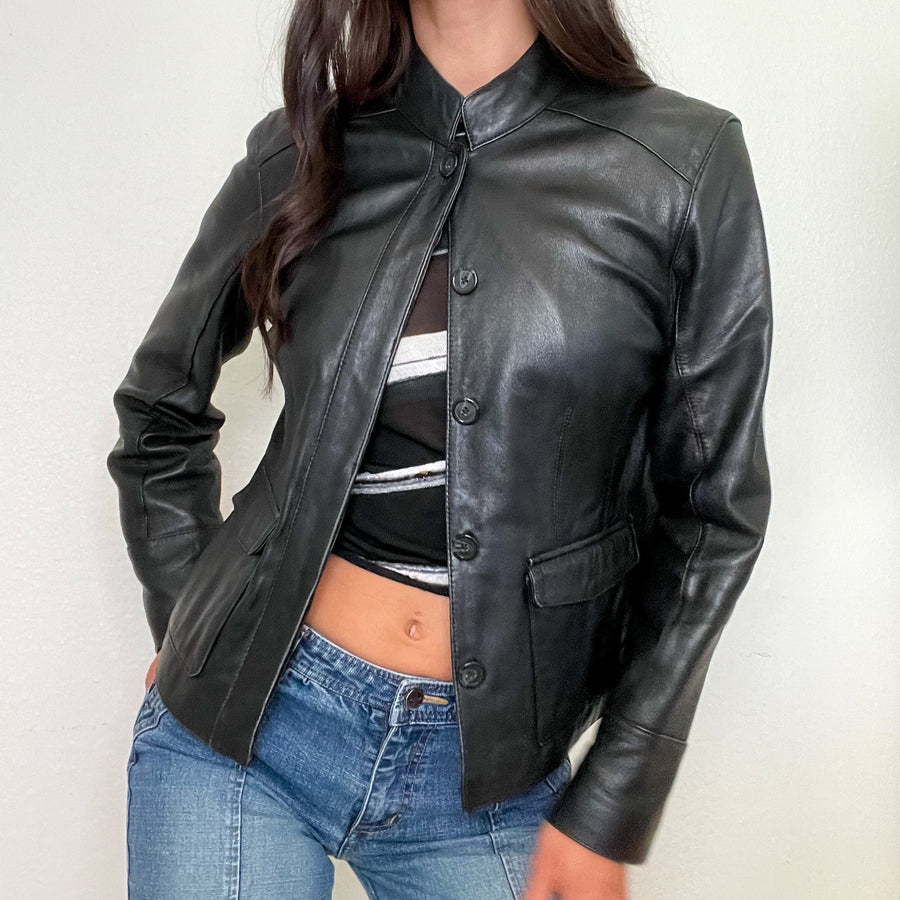 Black Early 2000s Moto Leather Jacket (M)