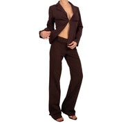 Chocolate Brown Striped Suit Set (S)