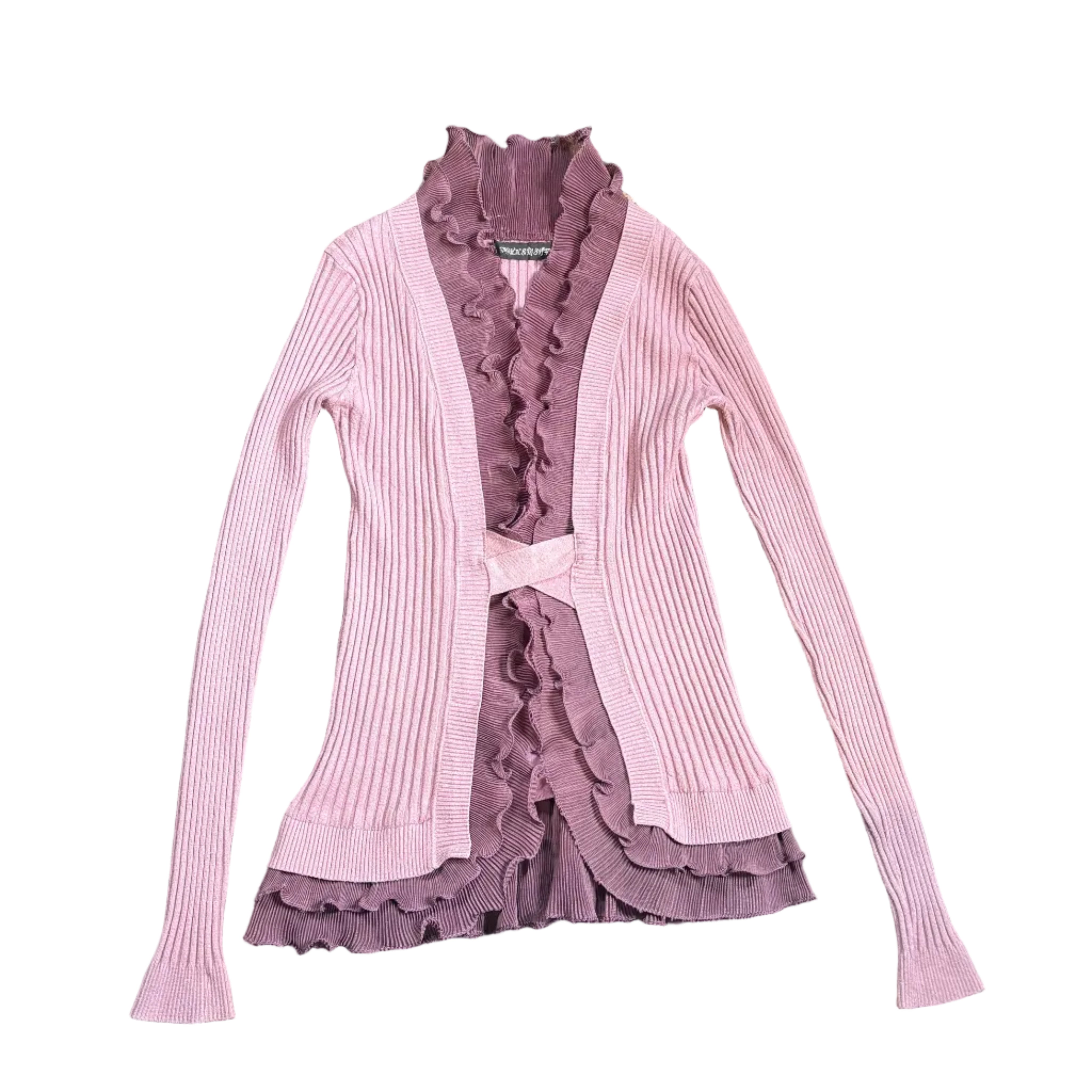 Y2K Pink Rib Knit Cardigan (L/XL)