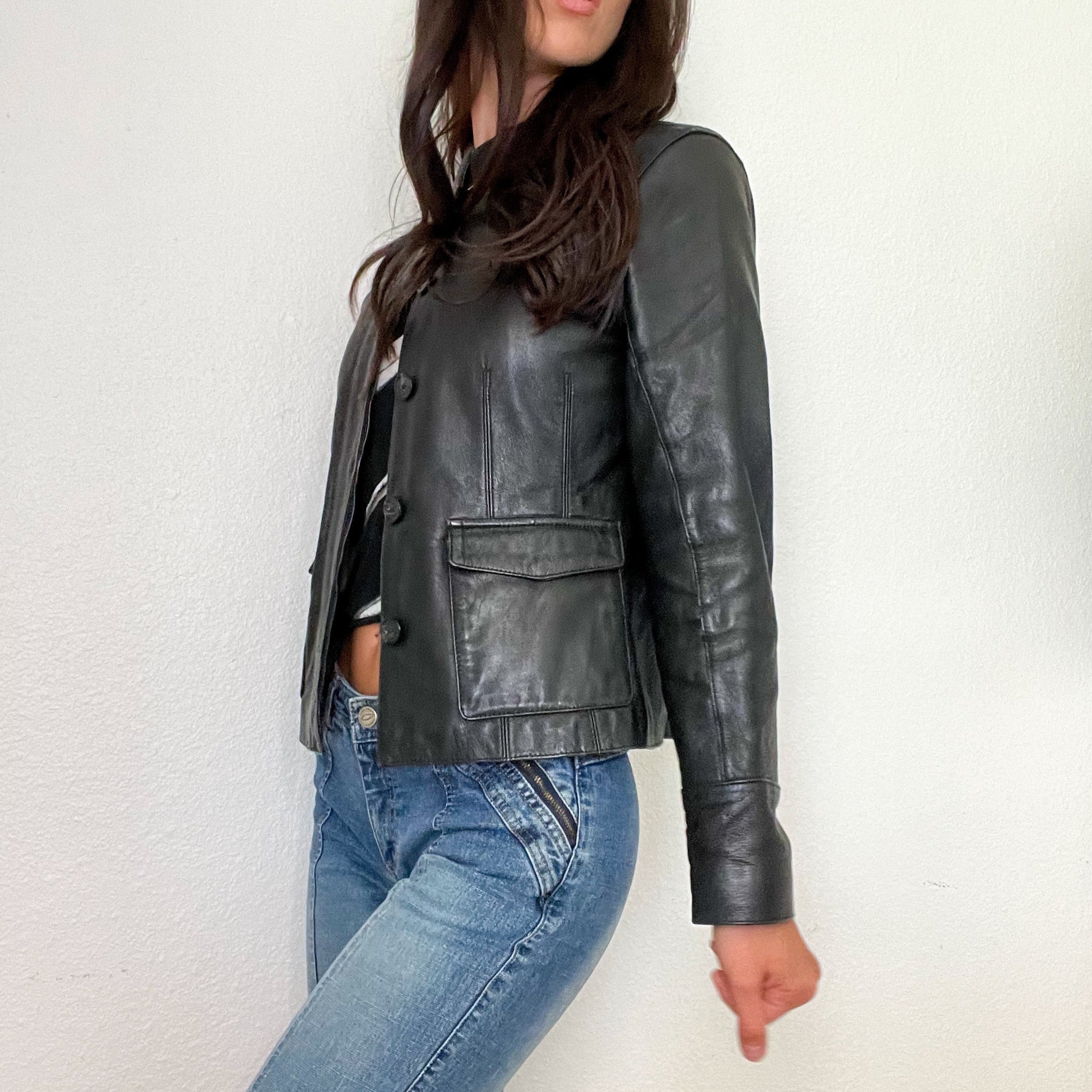 Black Early 2000s Moto Leather Jacket (M)