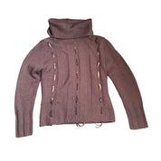 Brown Cowl Neck Ribbon Sweater (M)