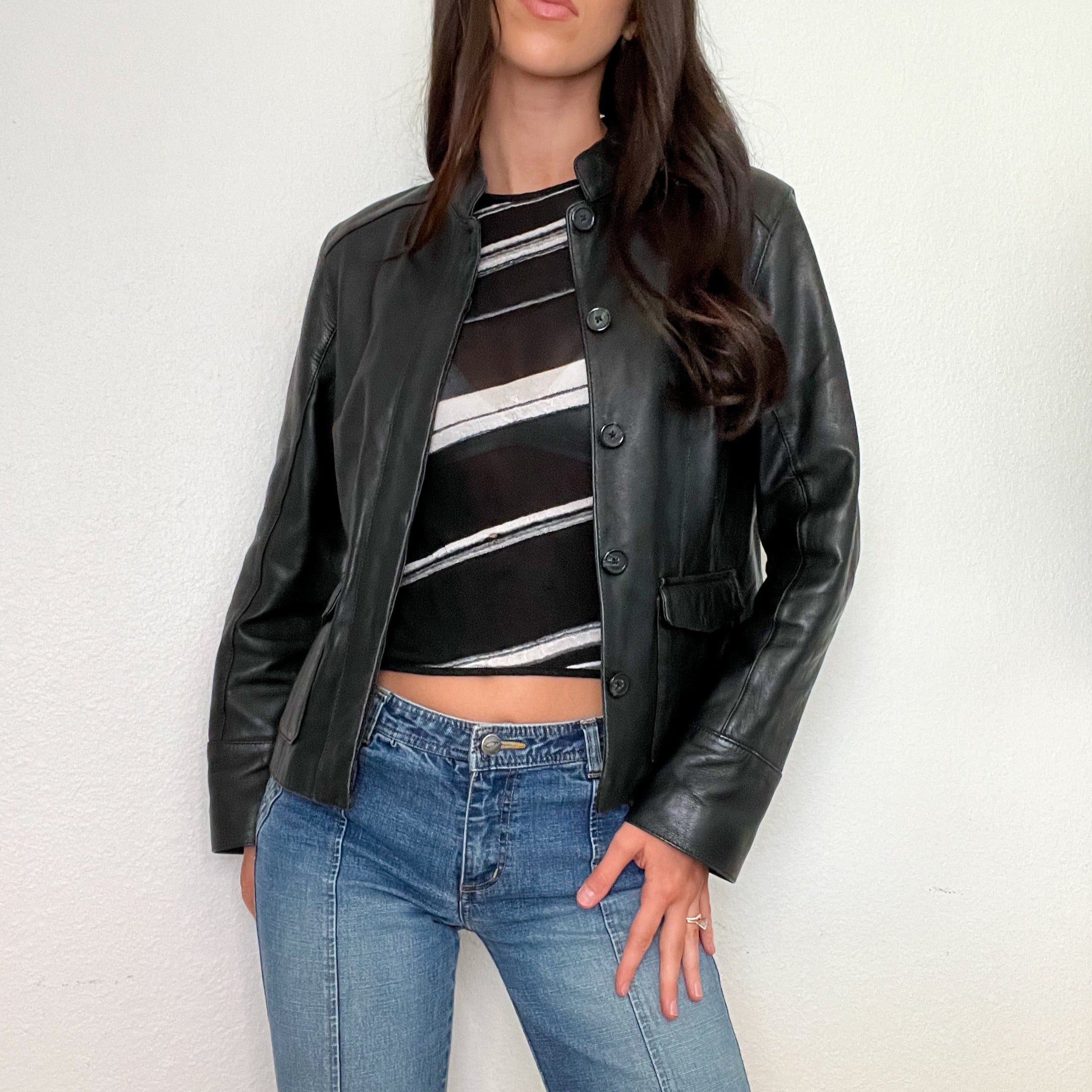 Black Early 2000s Moto Leather Jacket (M) – Holy Thrift