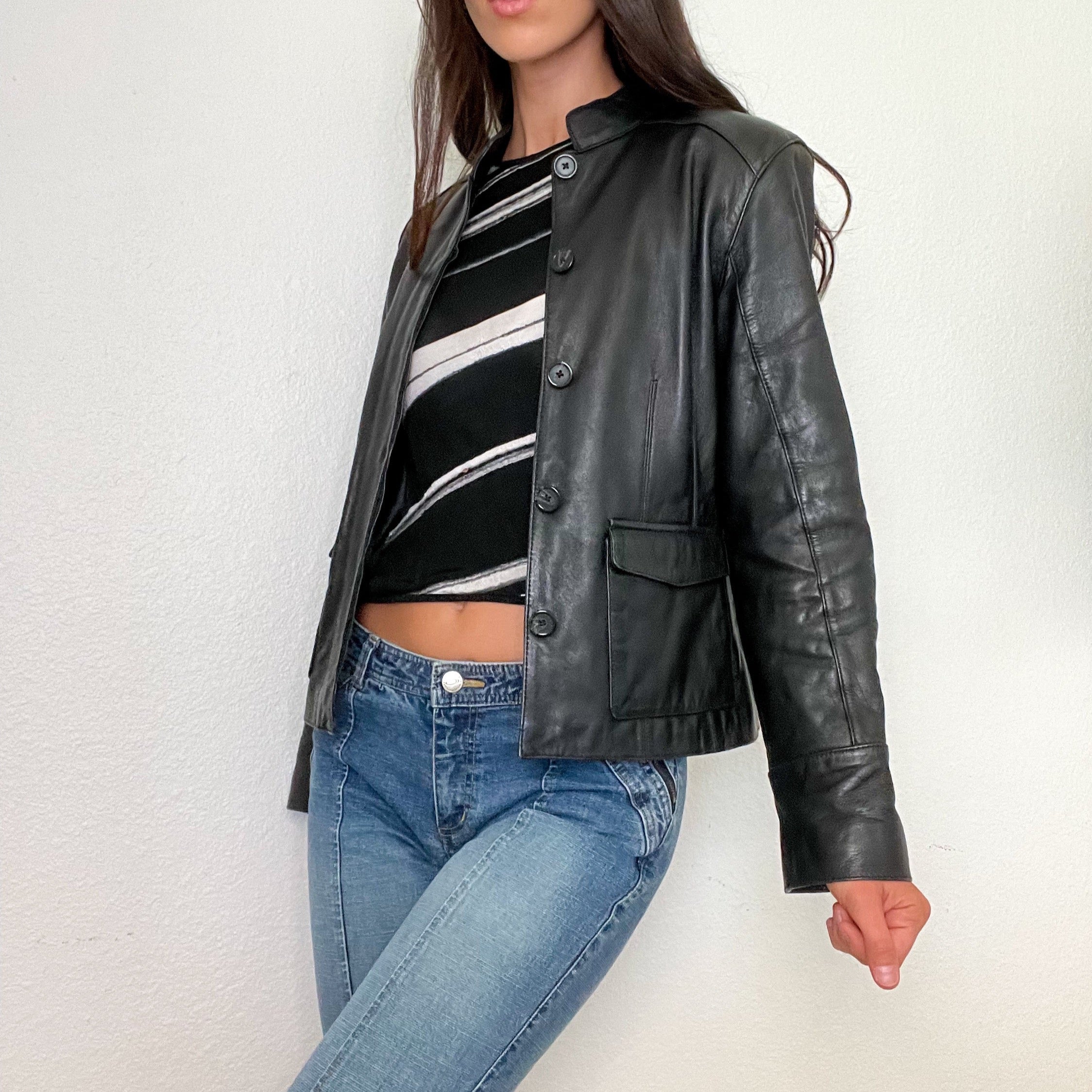 Black Early 2000s Moto Leather Jacket (M)