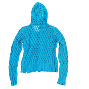 Sparkly Teal Crochet Zip-Up Sweater (M)