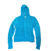 Sparkly Teal Crochet Zip-Up Sweater (M)