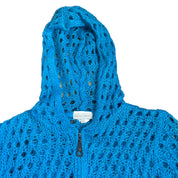 Sparkly Teal Crochet Zip-Up Sweater (M)