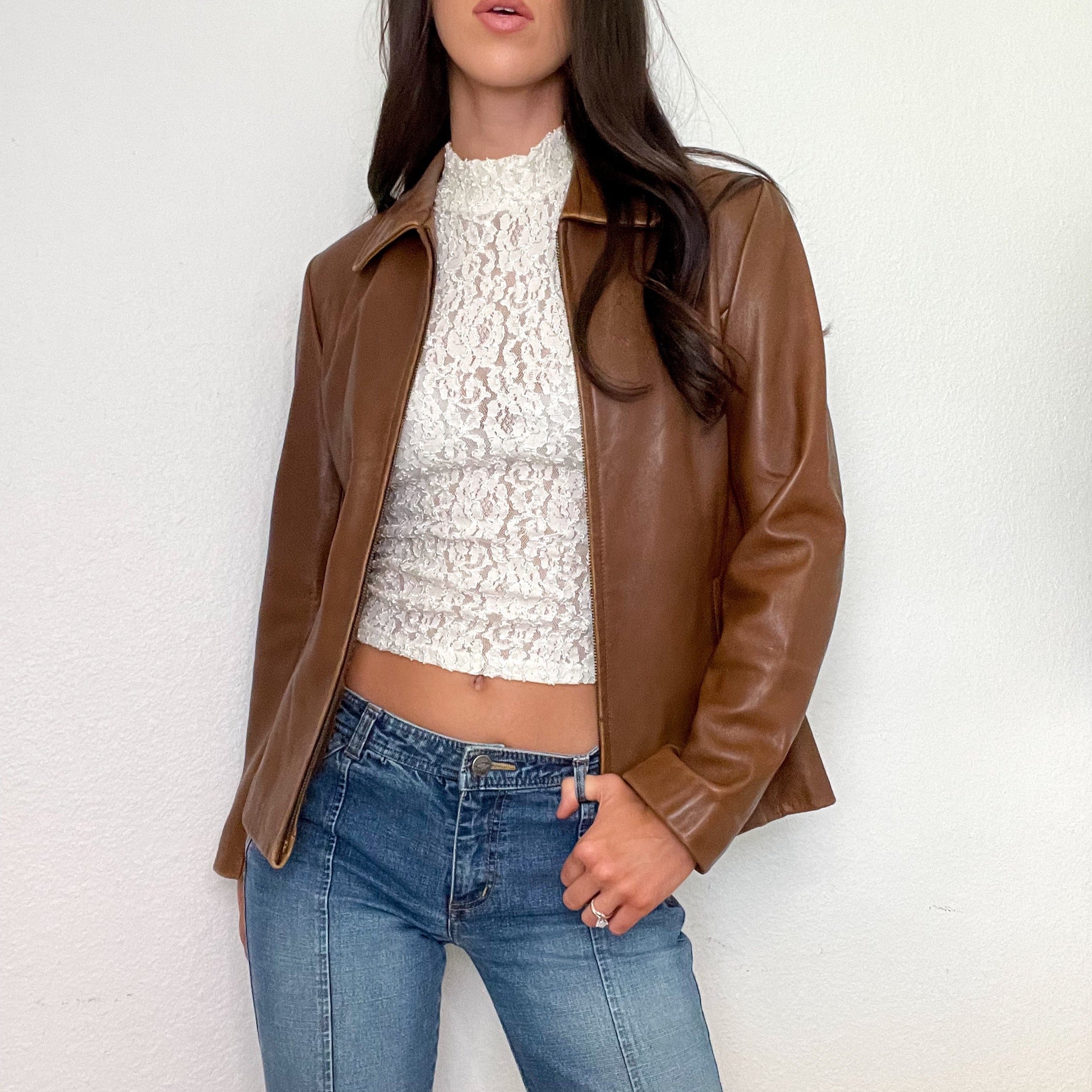 Brown Zip Up Leather Jacket (S)