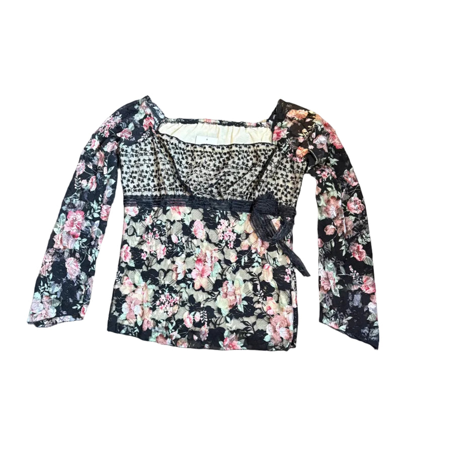 Y2K Floral Long-Sleeve Babydoll Top (M)