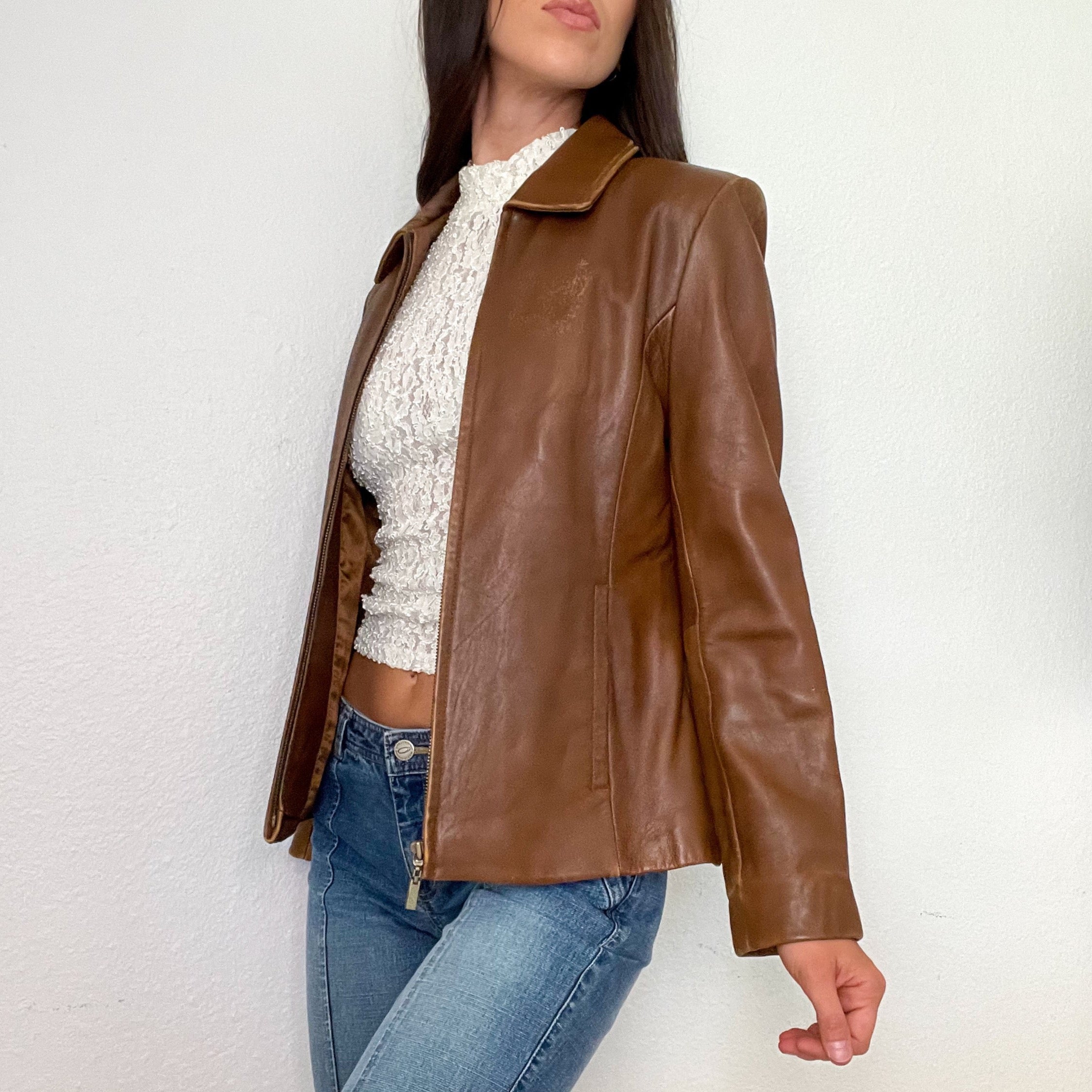 Brown Zip Up Leather Jacket (S)