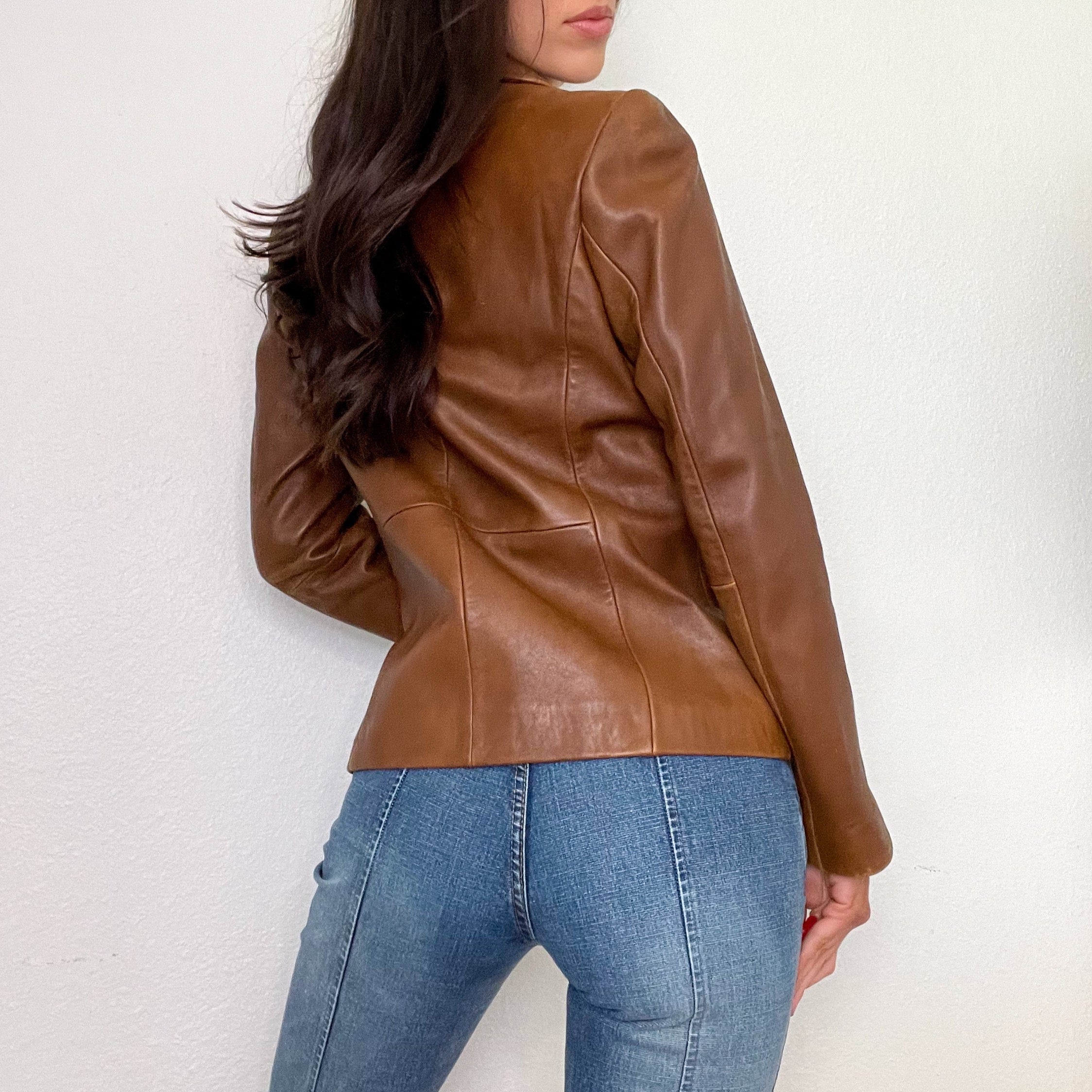 Brown Zip Up Leather Jacket (S)