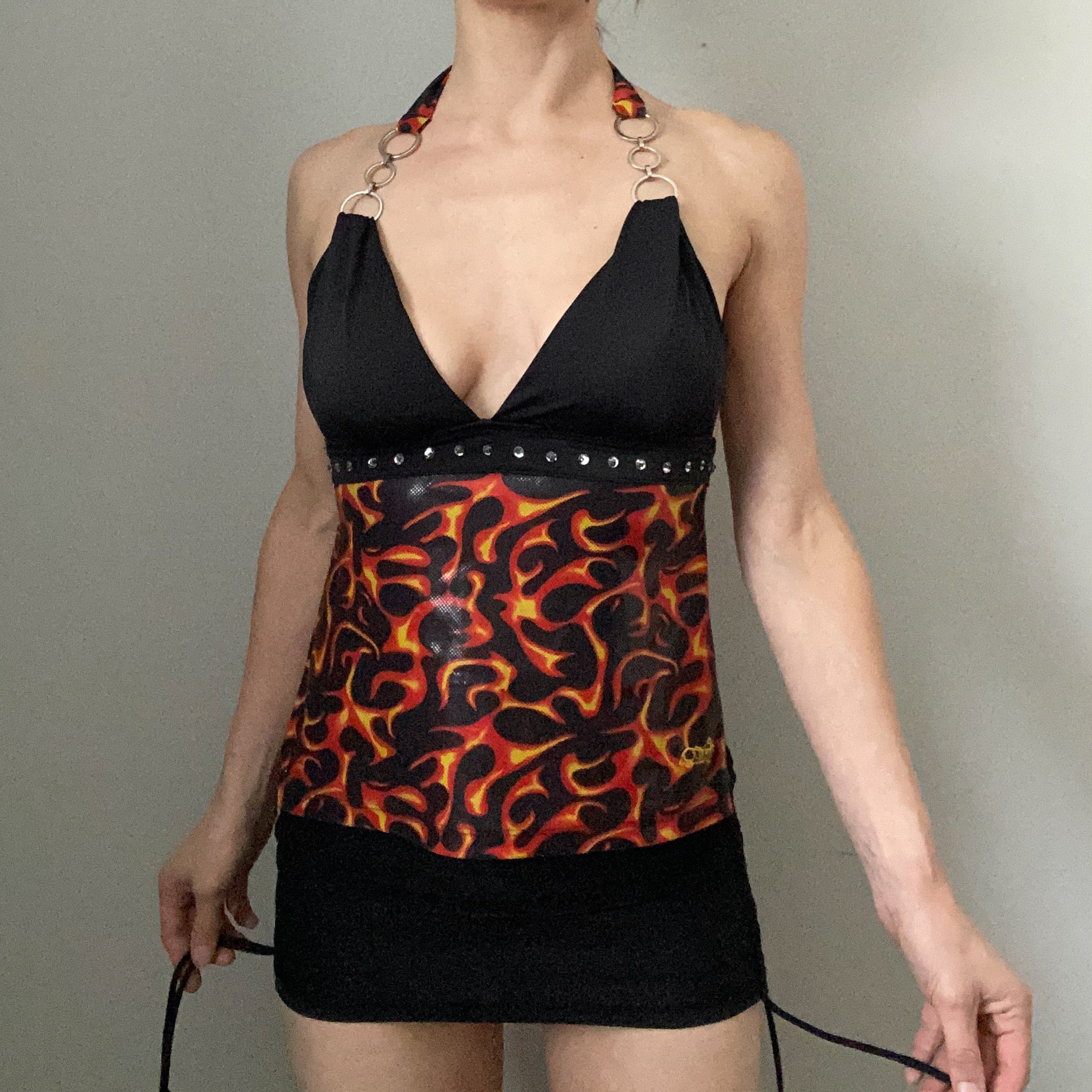 Flame Embellished Backless Halter Top (S)