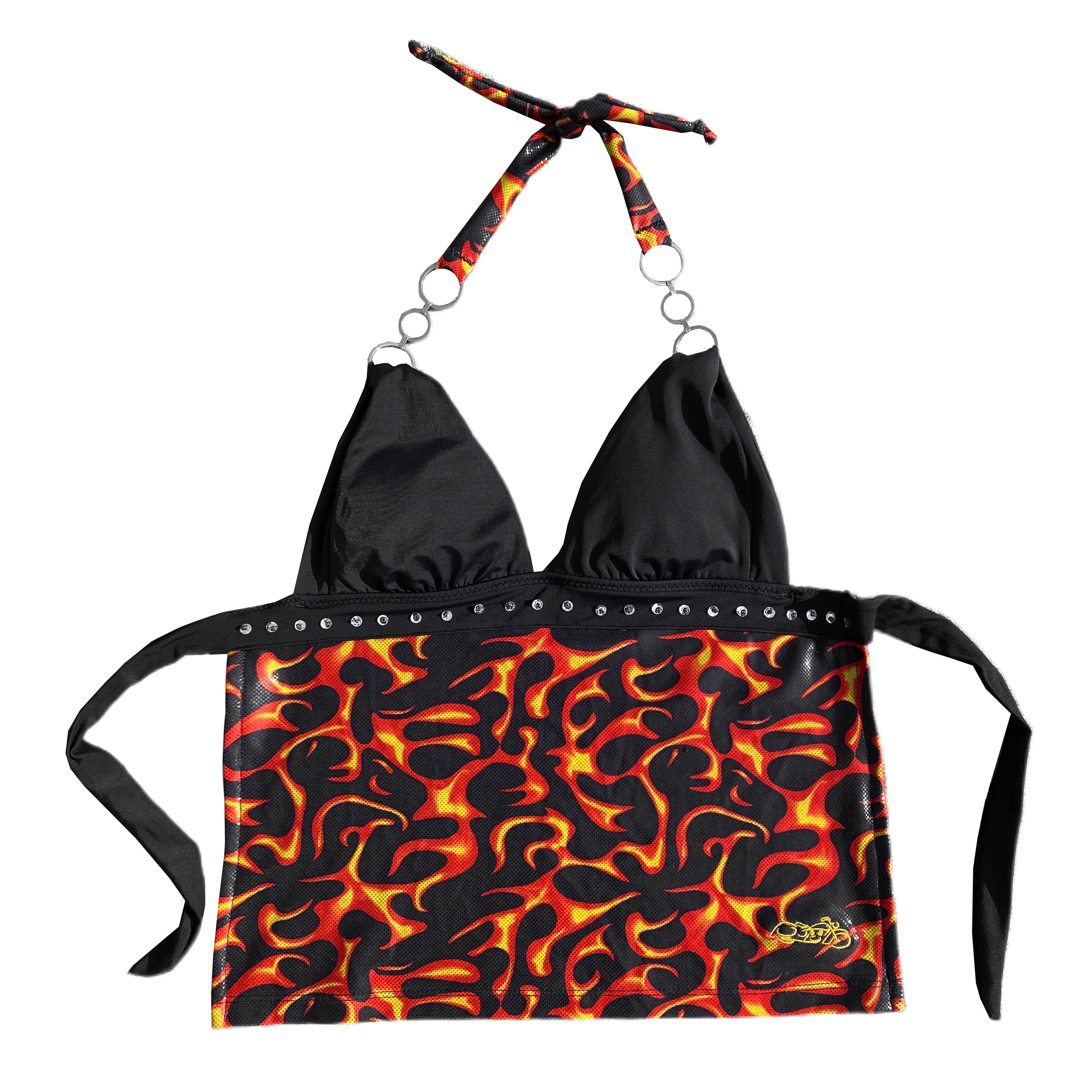 Flame Embellished Backless Halter Top (S)