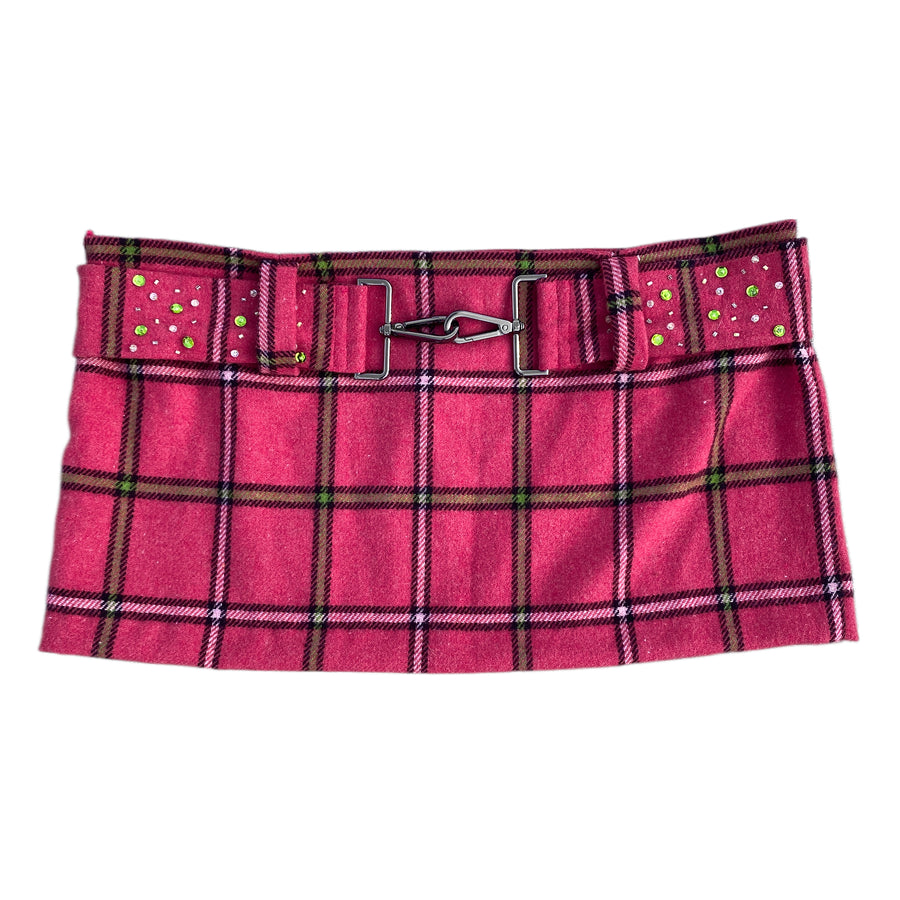 Energy Angel Pink & Lime Plaid Micro Mini Skirt (S)