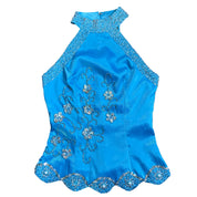 Y2K Blue Satin Embellished Halter (S)