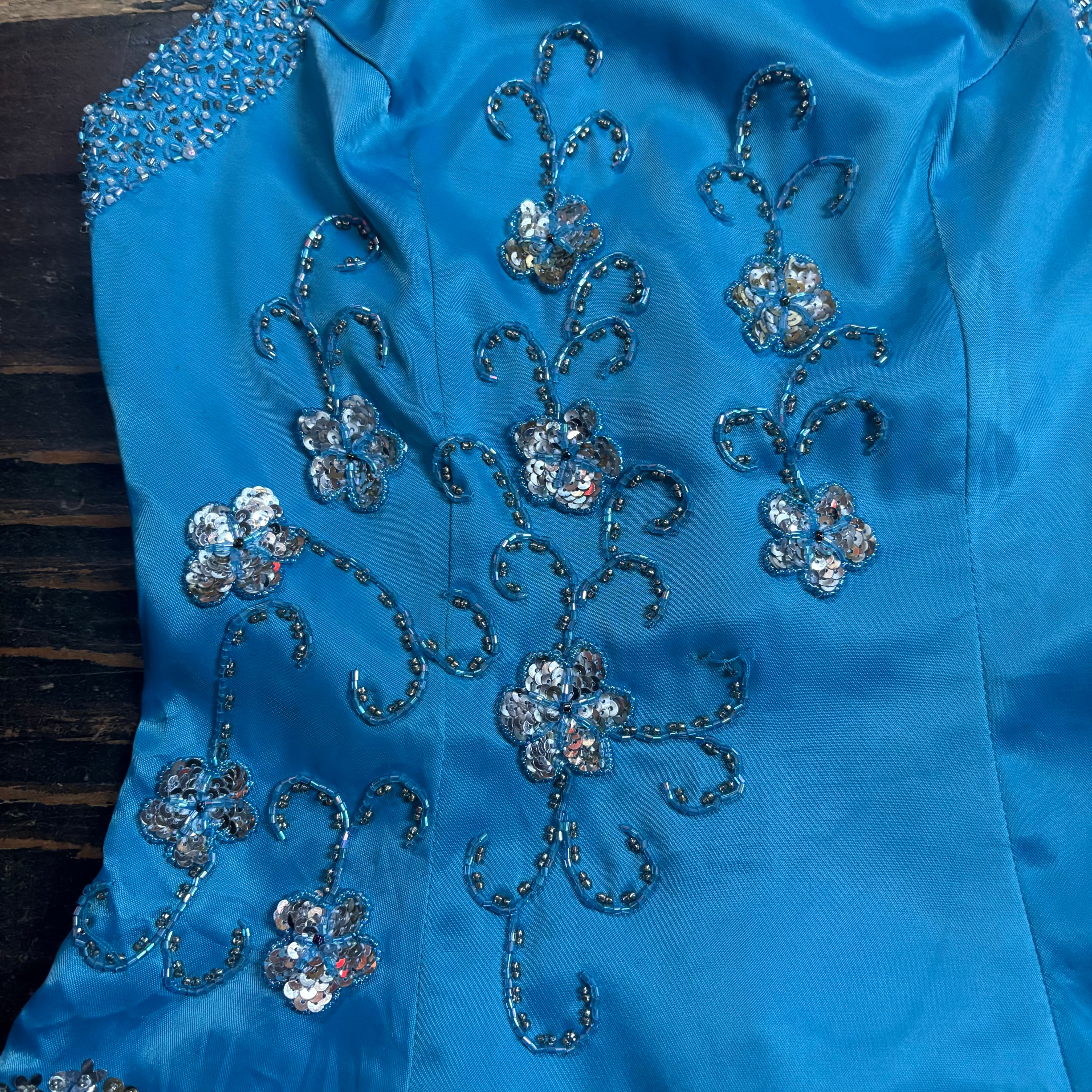 Y2K Blue Satin Embellished Halter (S)