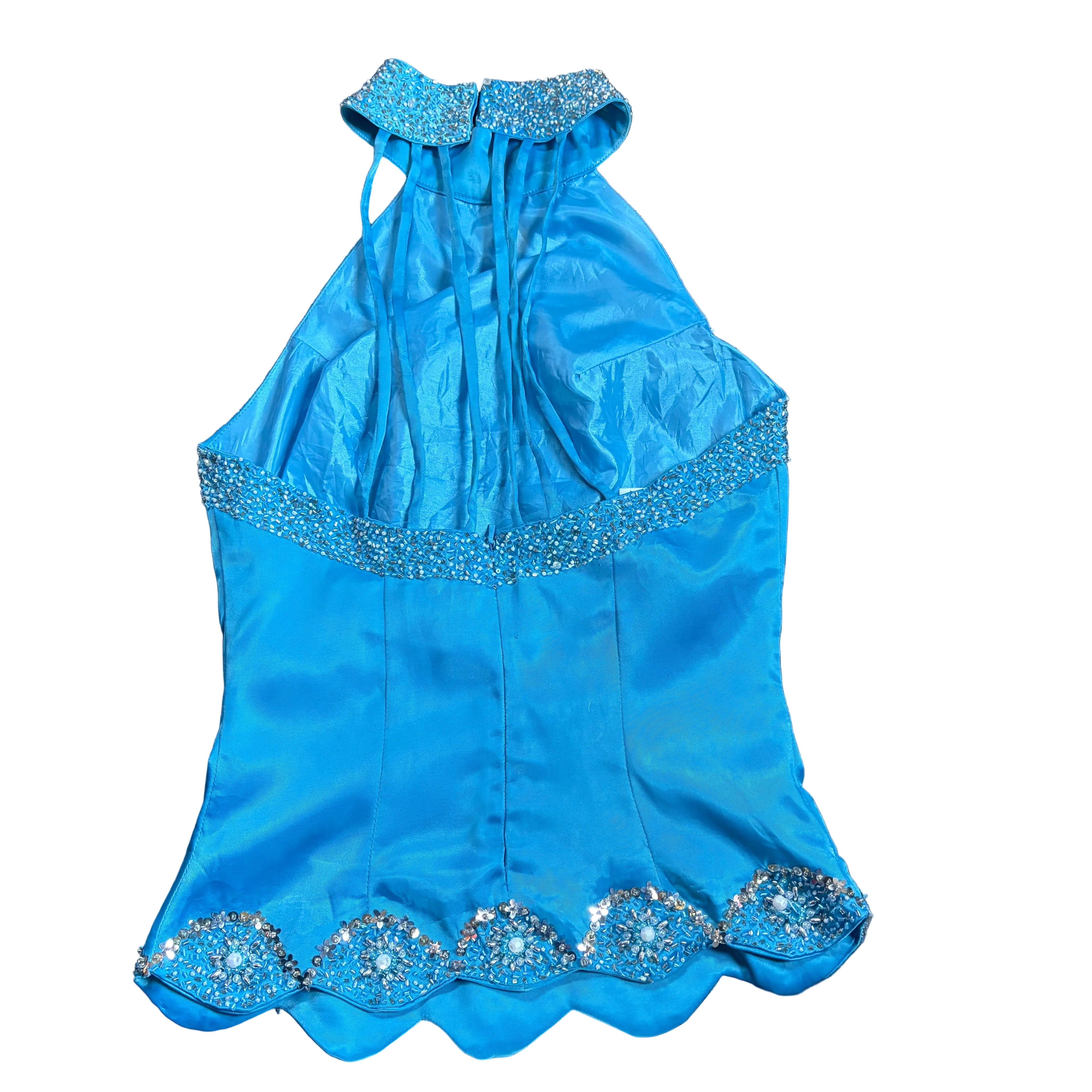 Y2K Blue Satin Embellished Halter (S)