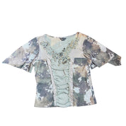 Embellished Camo Mesh Short-Sleeve (M)