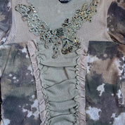 Embellished Camo Mesh Short-Sleeve (M)
