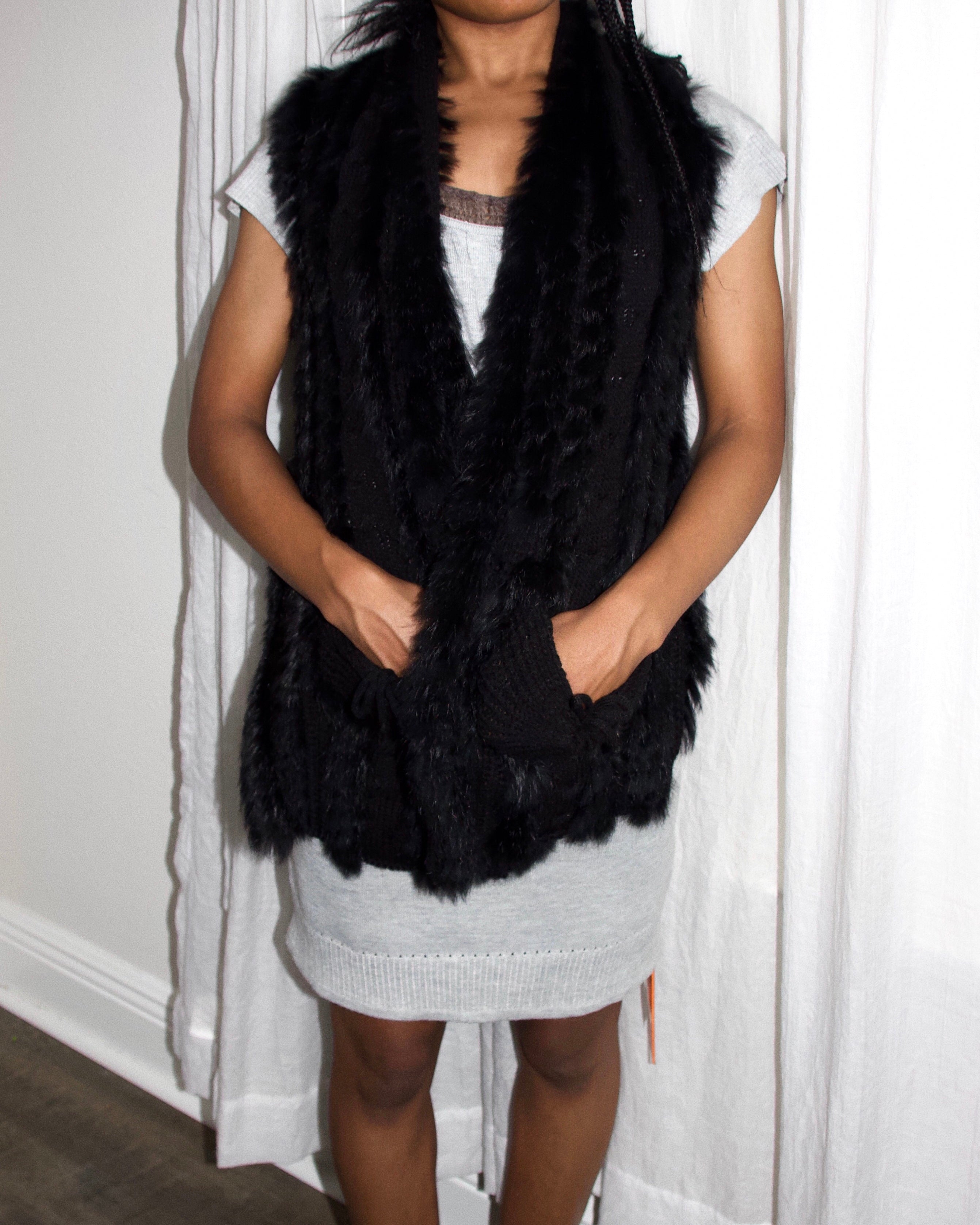 Y2K Japanese Rabbit Fur Knit Vest (S-M)