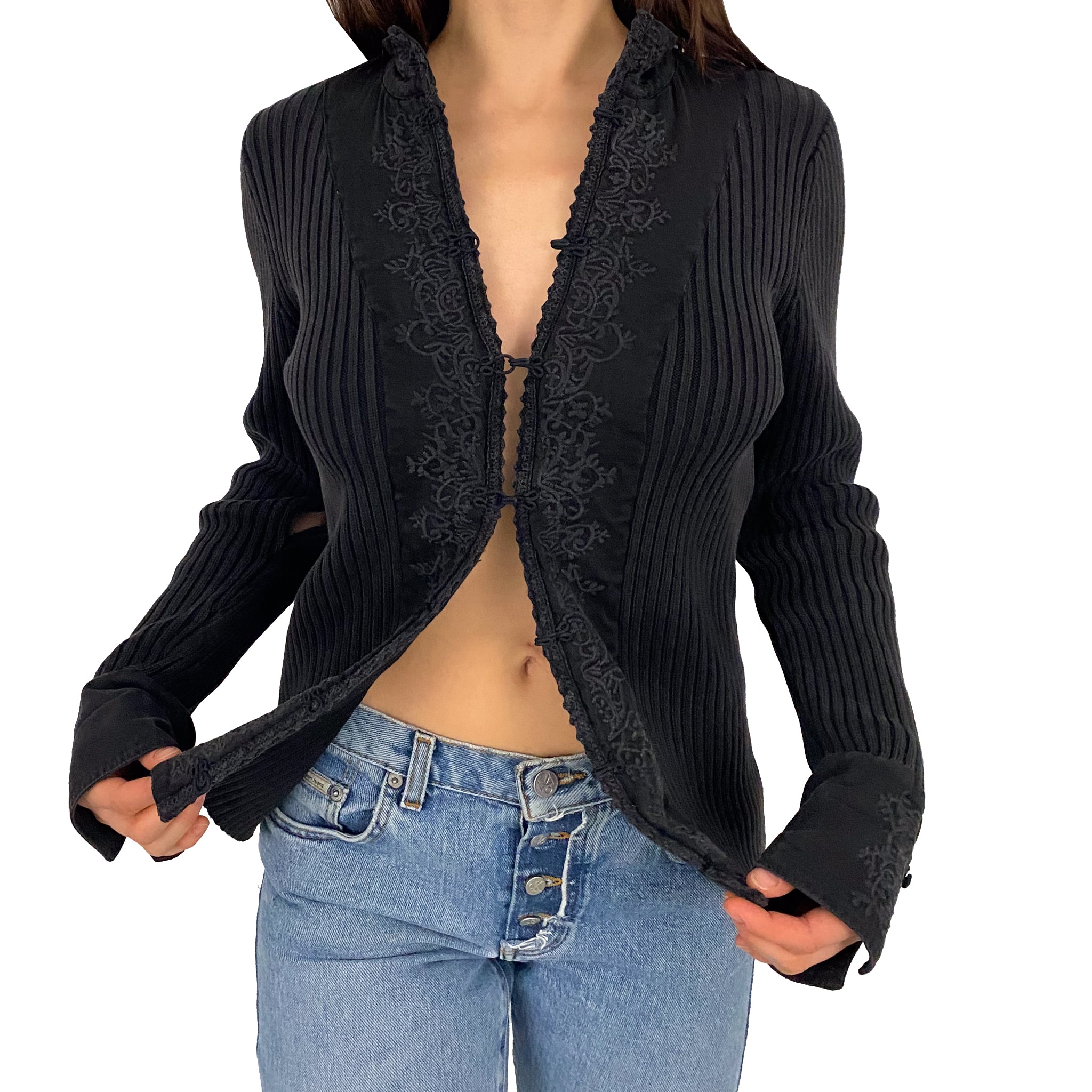 Split Front Embroidered Knit (S)