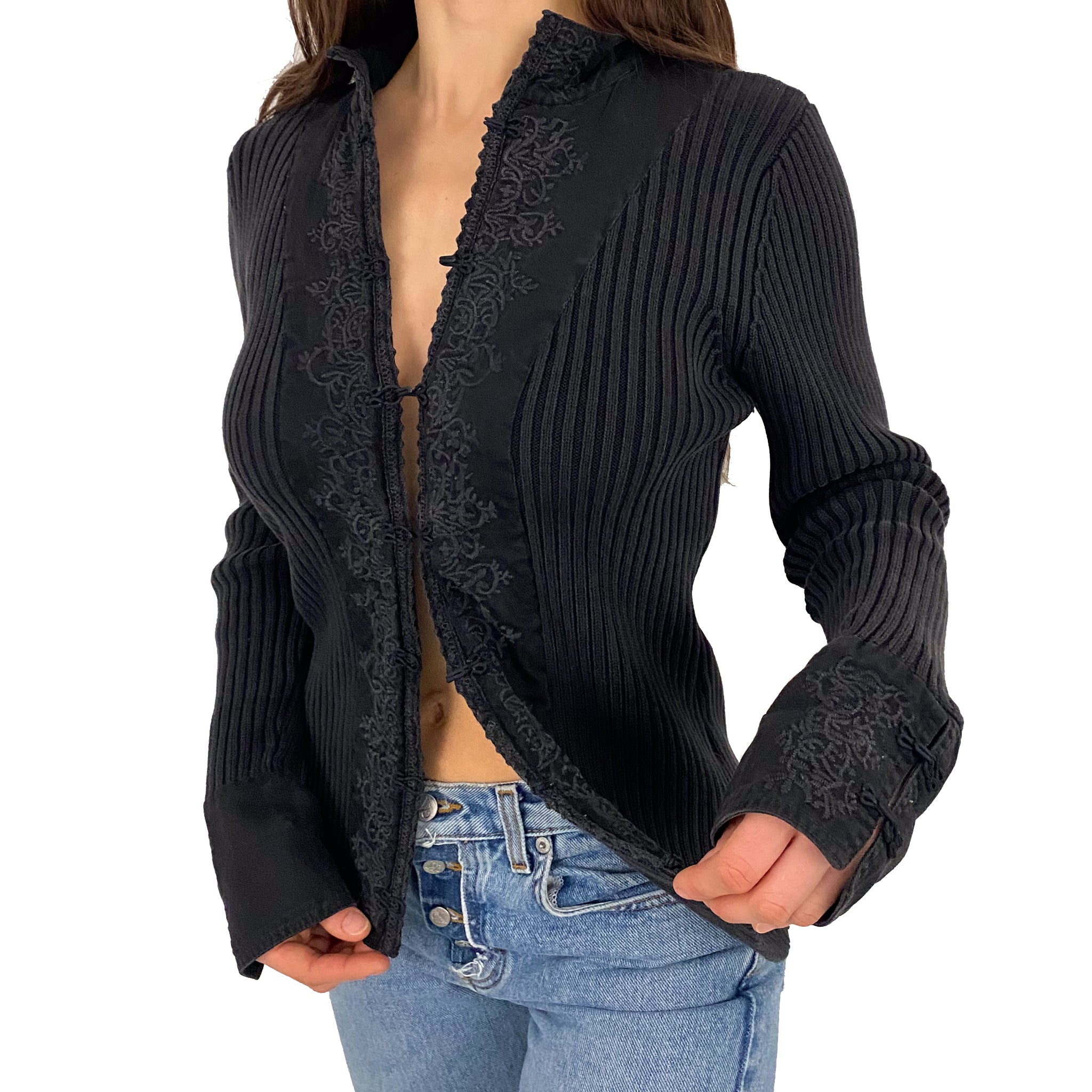 Split Front Embroidered Knit (S)