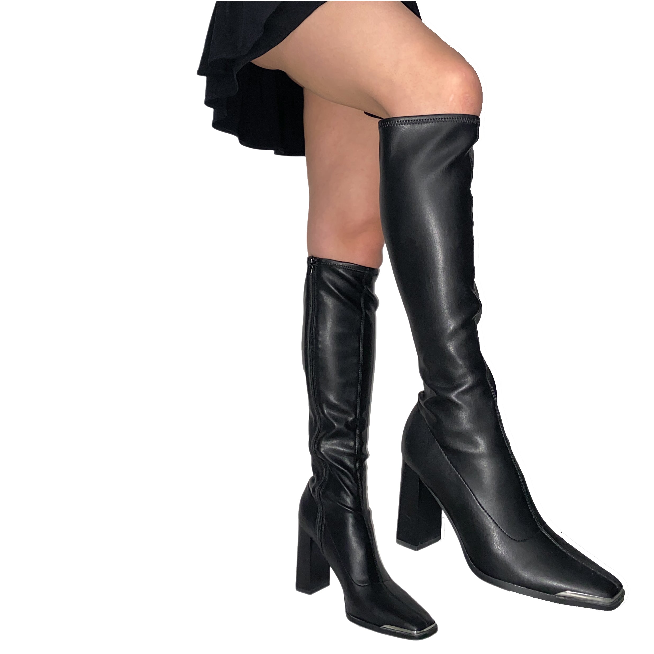 Black Knee High Silver Toe Boots (8)