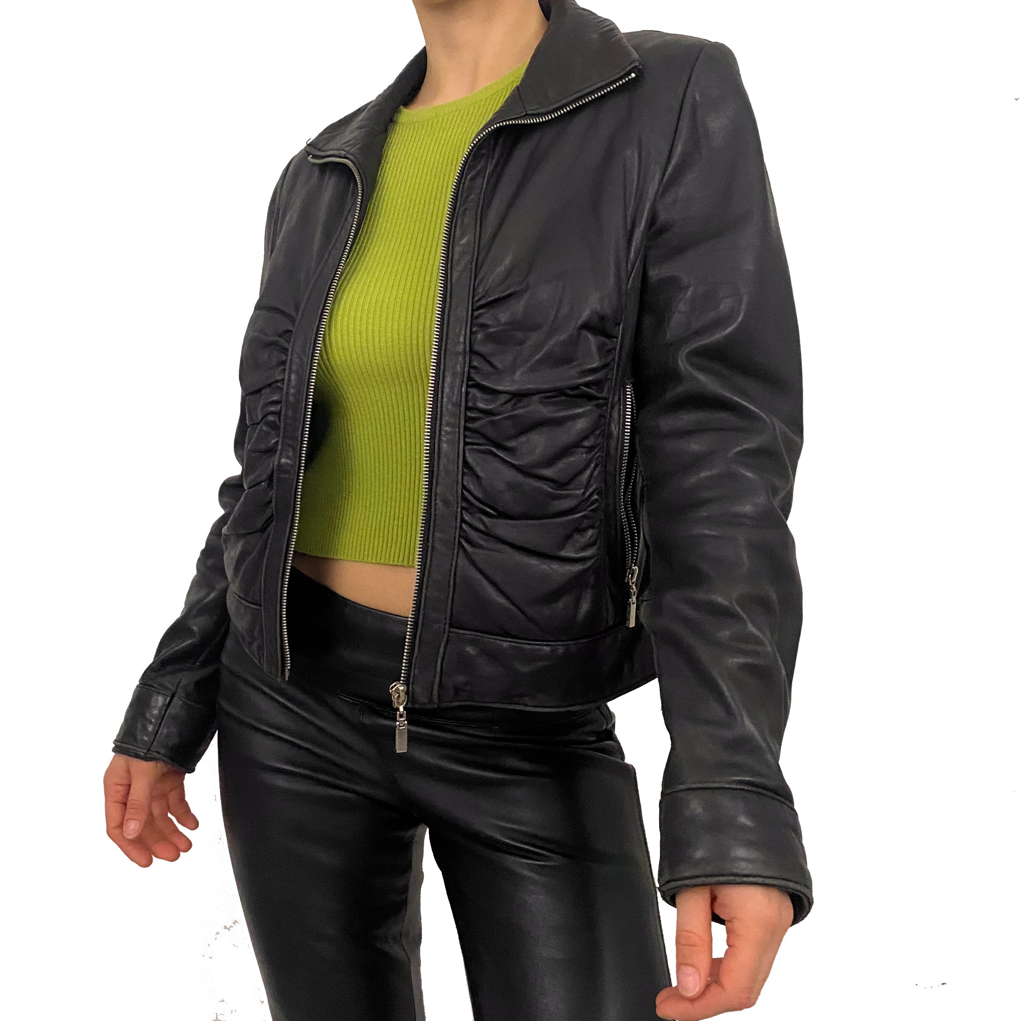 Gathered Soft Leather Jacket (S)