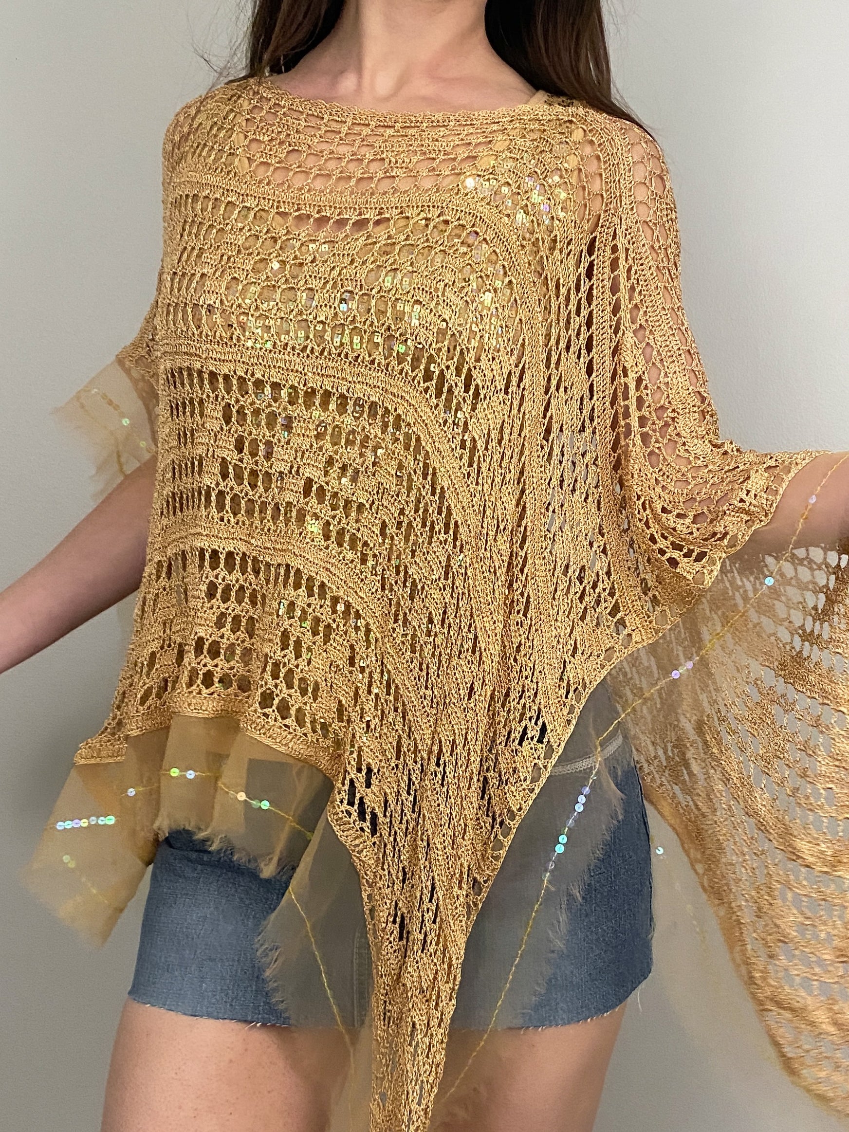 Sequin Crochet Poncho + Tank Set (S)