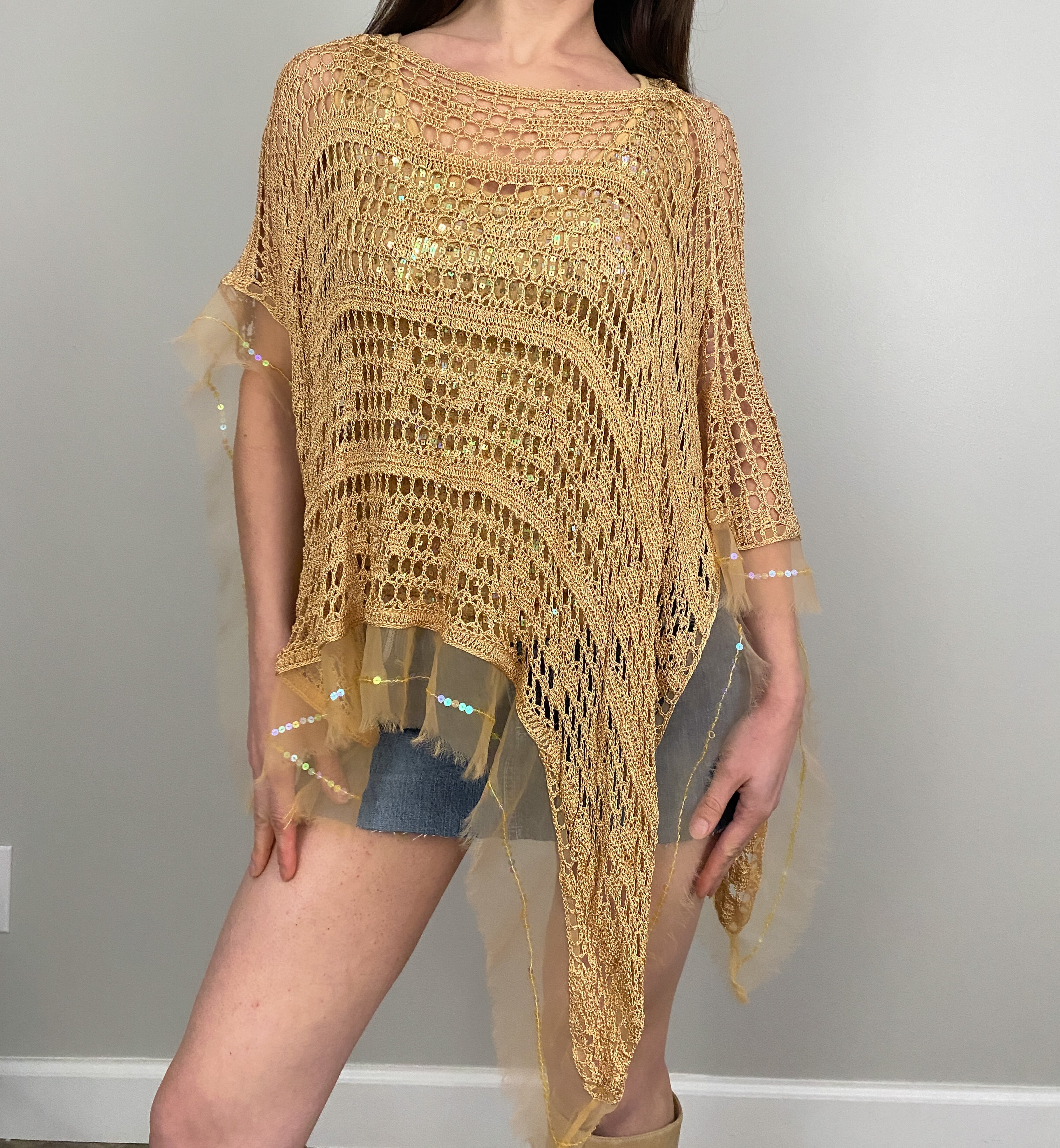 Sequin Crochet Poncho + Tank Set (S)