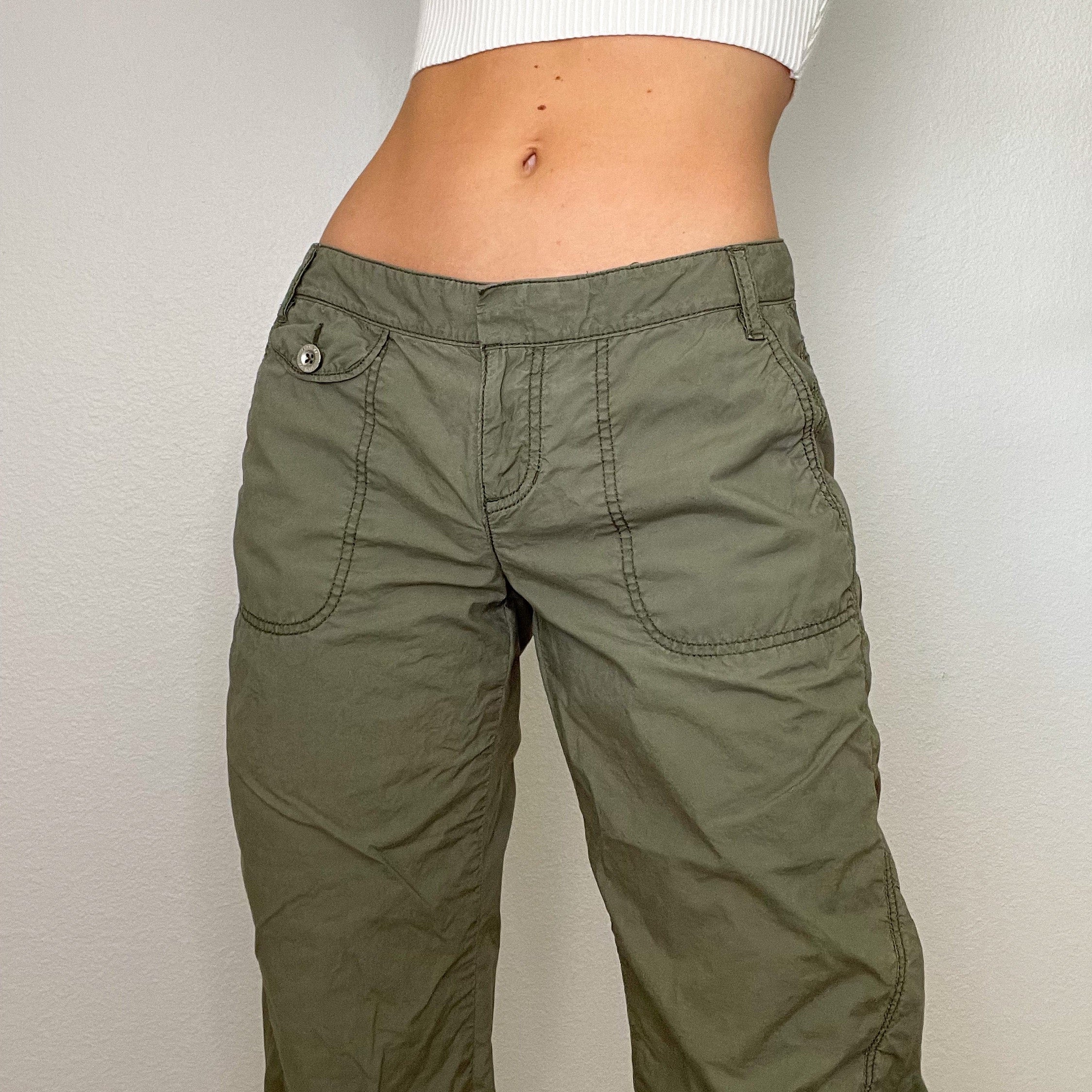 Green Early 2000s Cargo Capri Pants