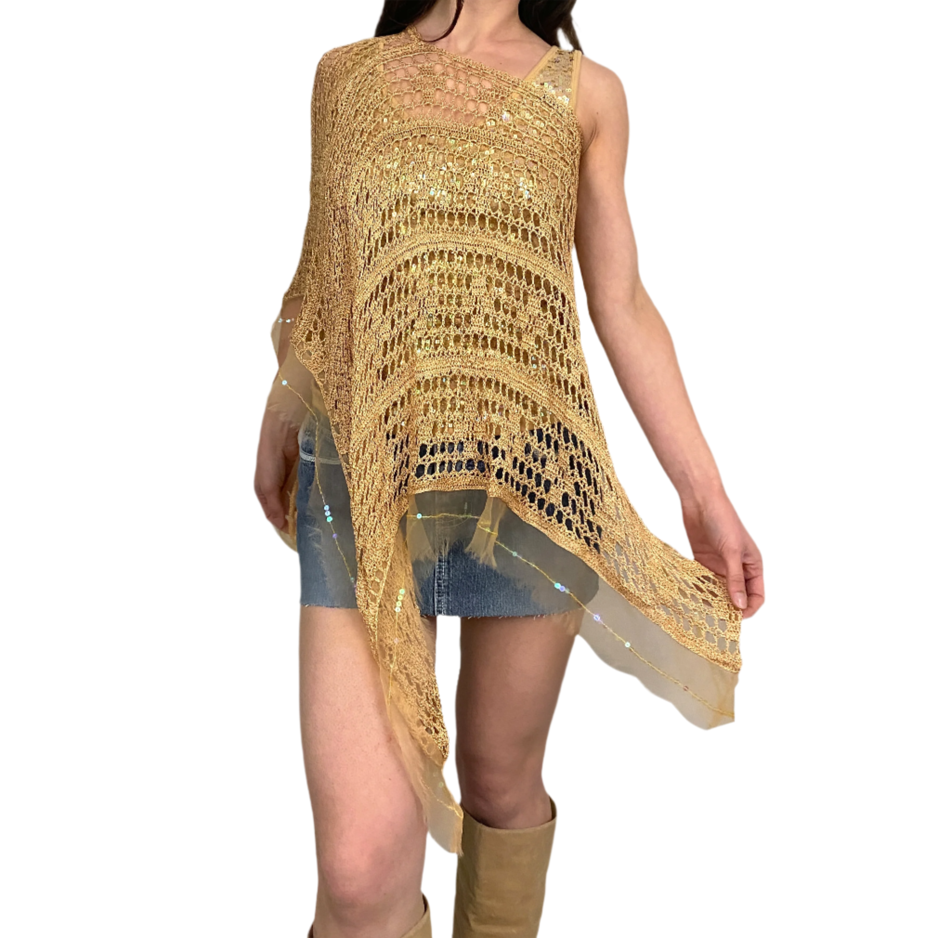 Sequin Crochet Poncho + Tank Set (S)