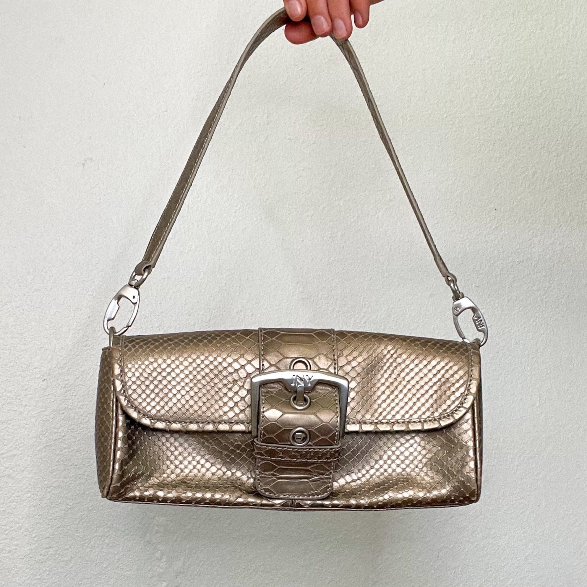 Brown Snake Print Y2K Buckle Purse