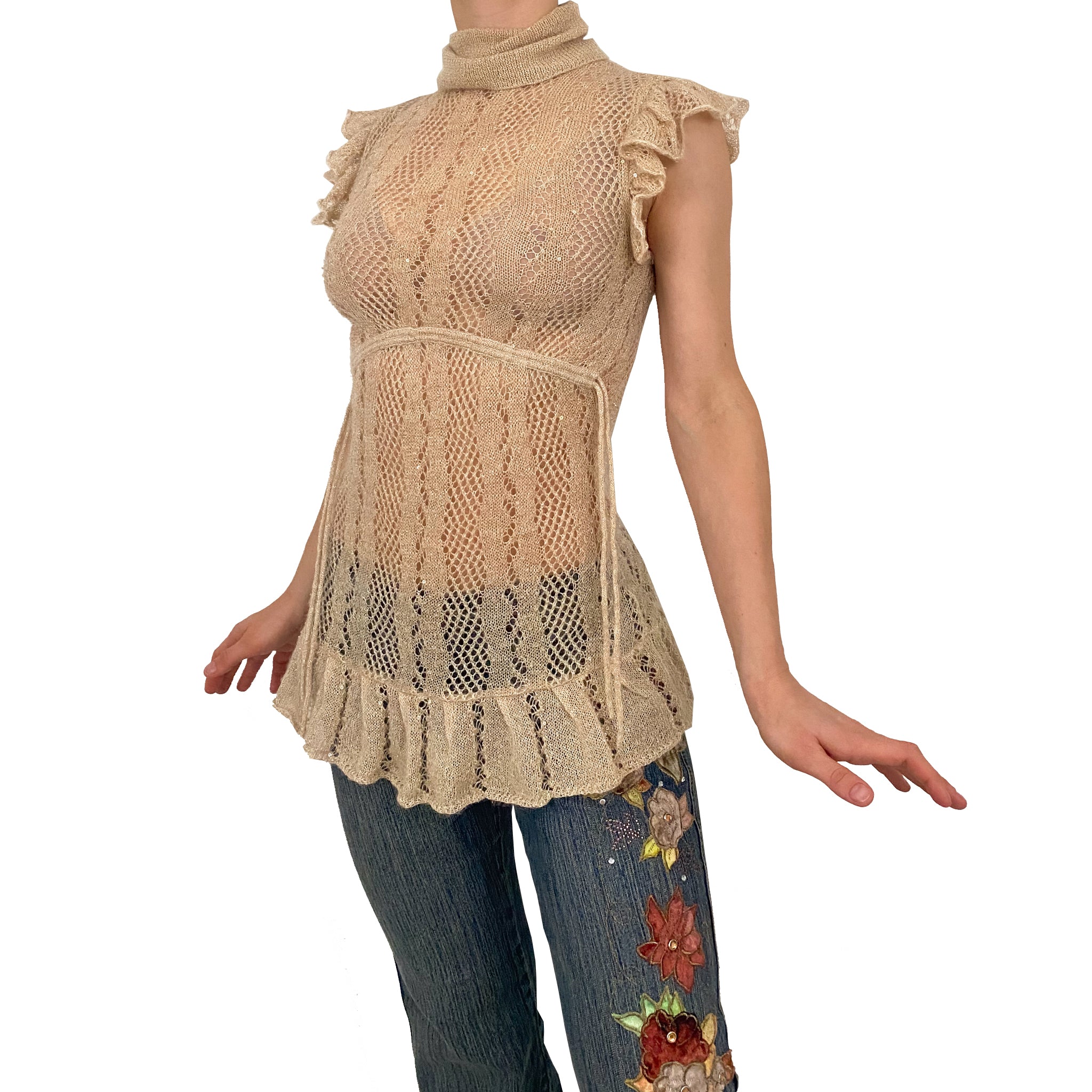Open Knit Flutter Top (XS)