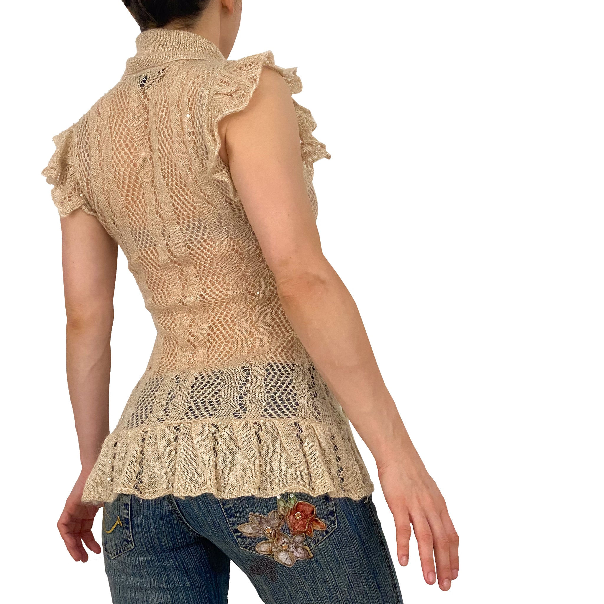 Open Knit Flutter Top (XS)