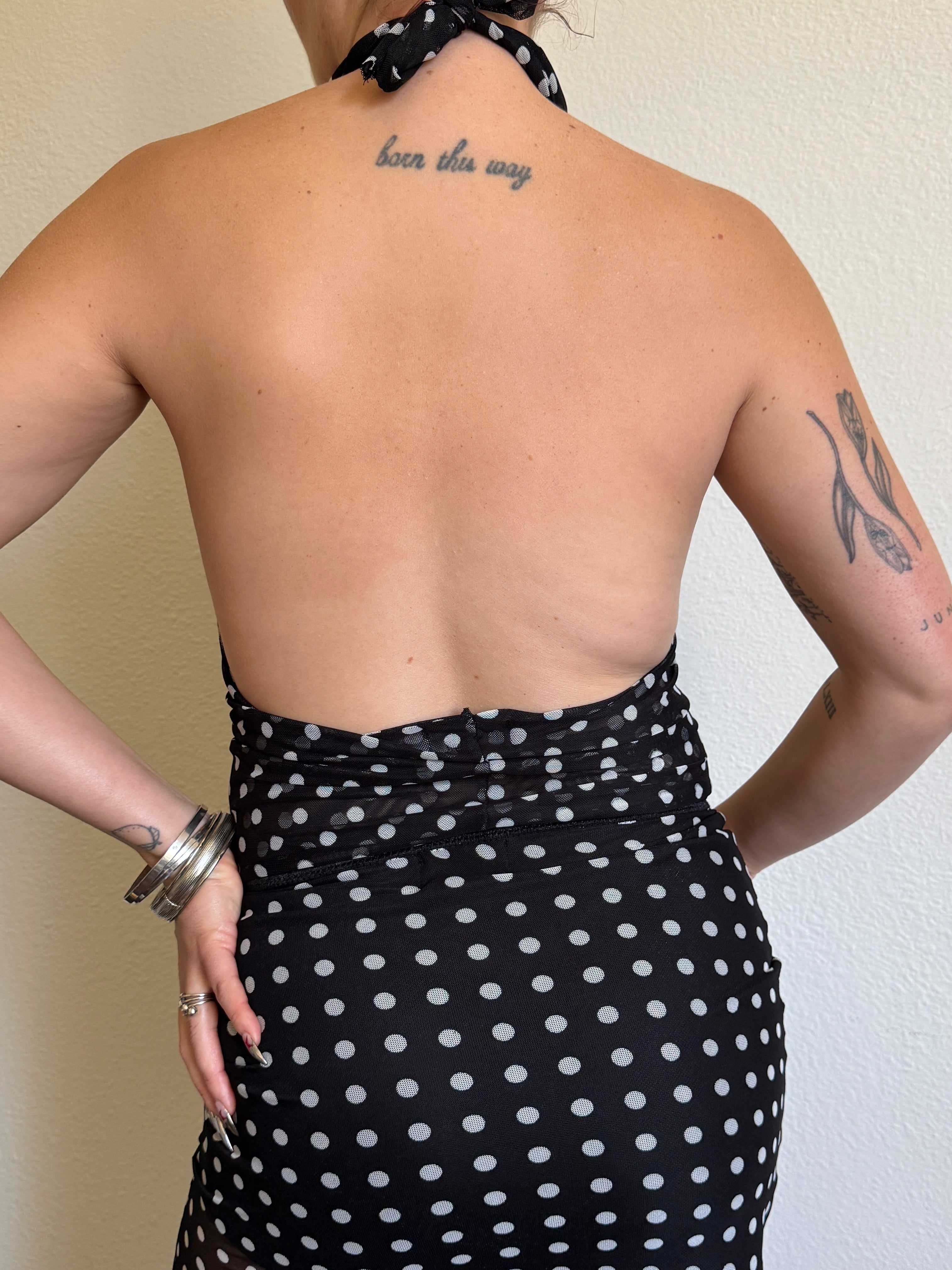 Polka Dot Mesh Cowl Neck Top (XS-XL)