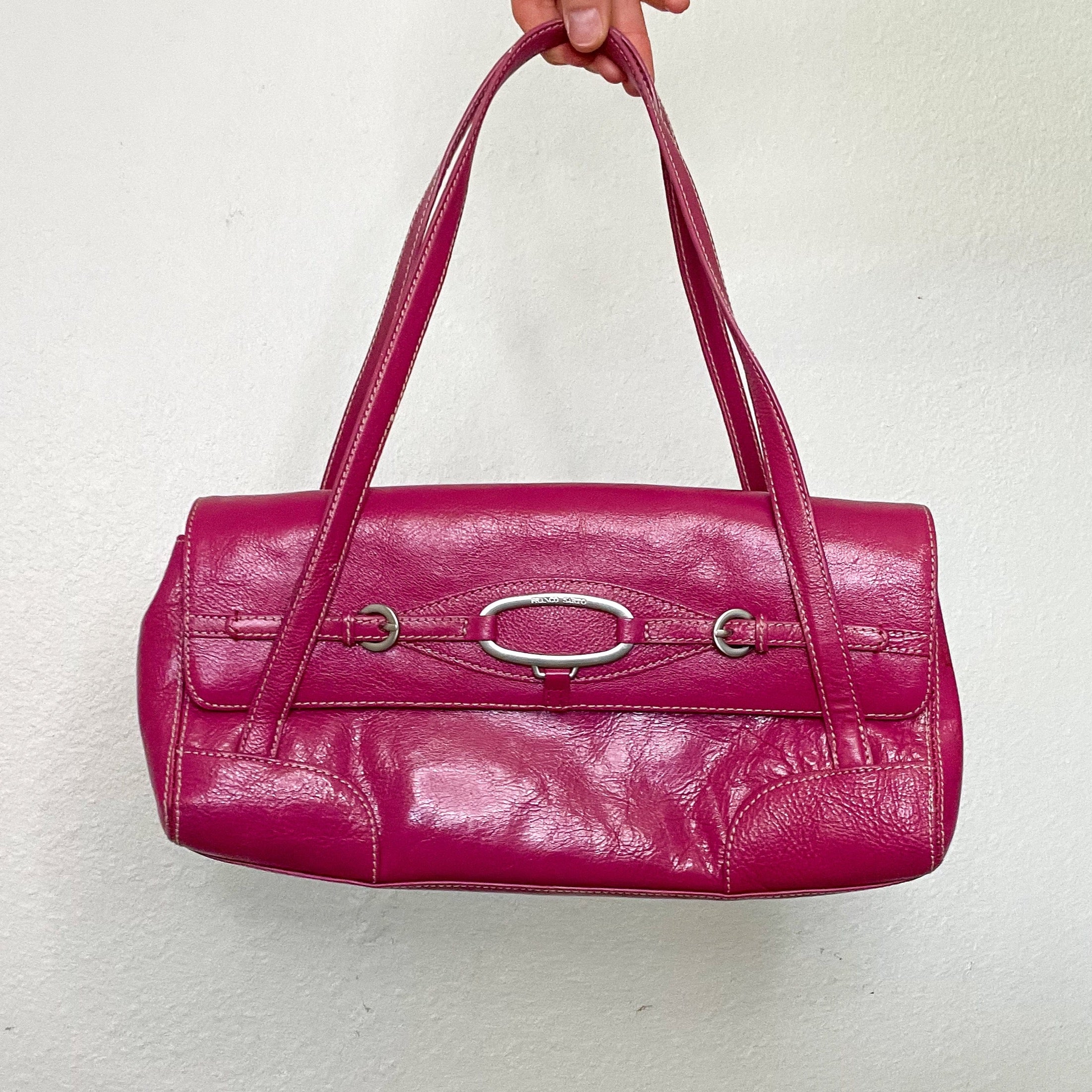 Hot Pink Leather Y2K Shoulder Bag