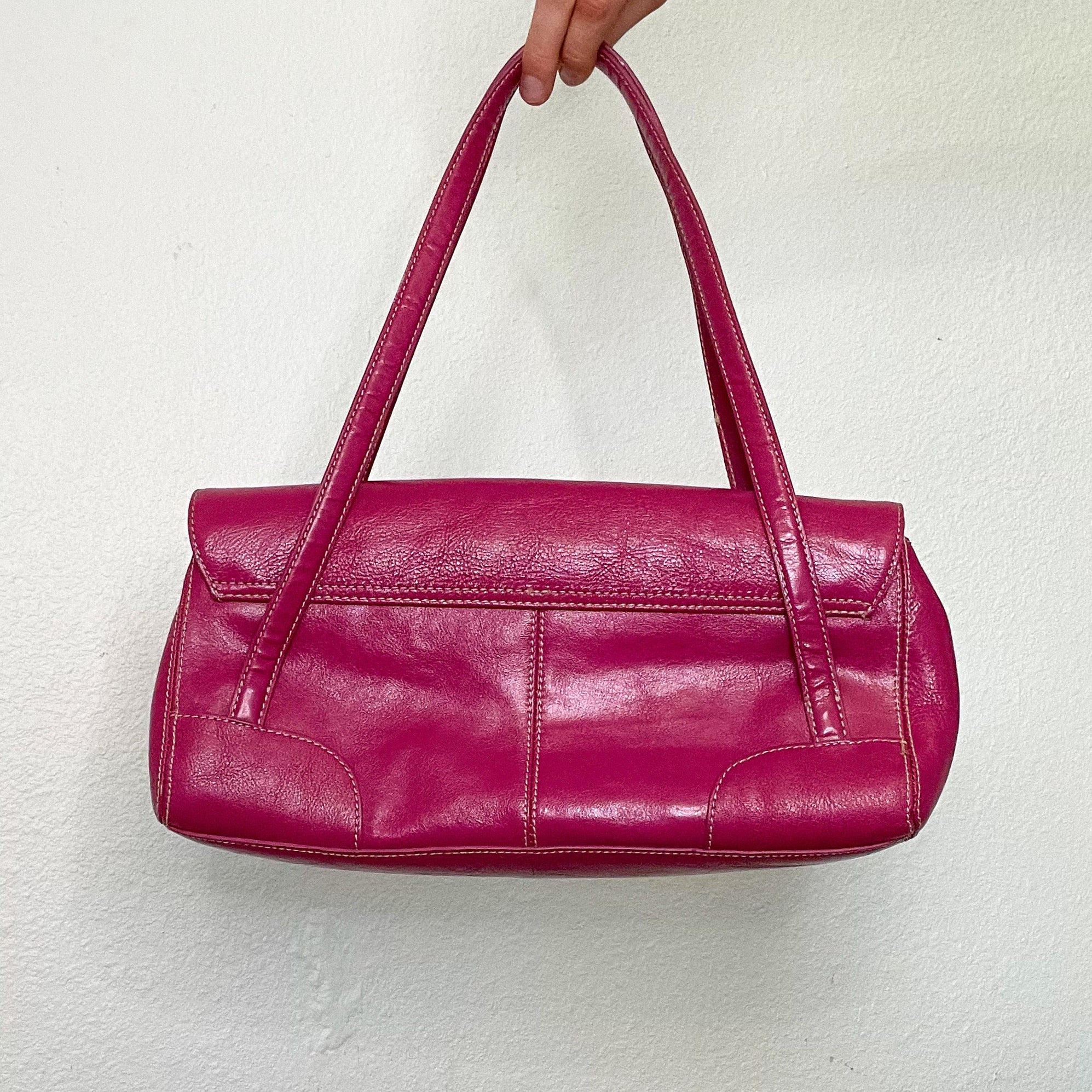 Hot Pink Leather Y2K Shoulder Bag