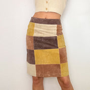 Vintage Leather Patchwork Midi Skirt