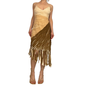 Bebe Silk Fringe Ombre Halter Dress (S/M)
