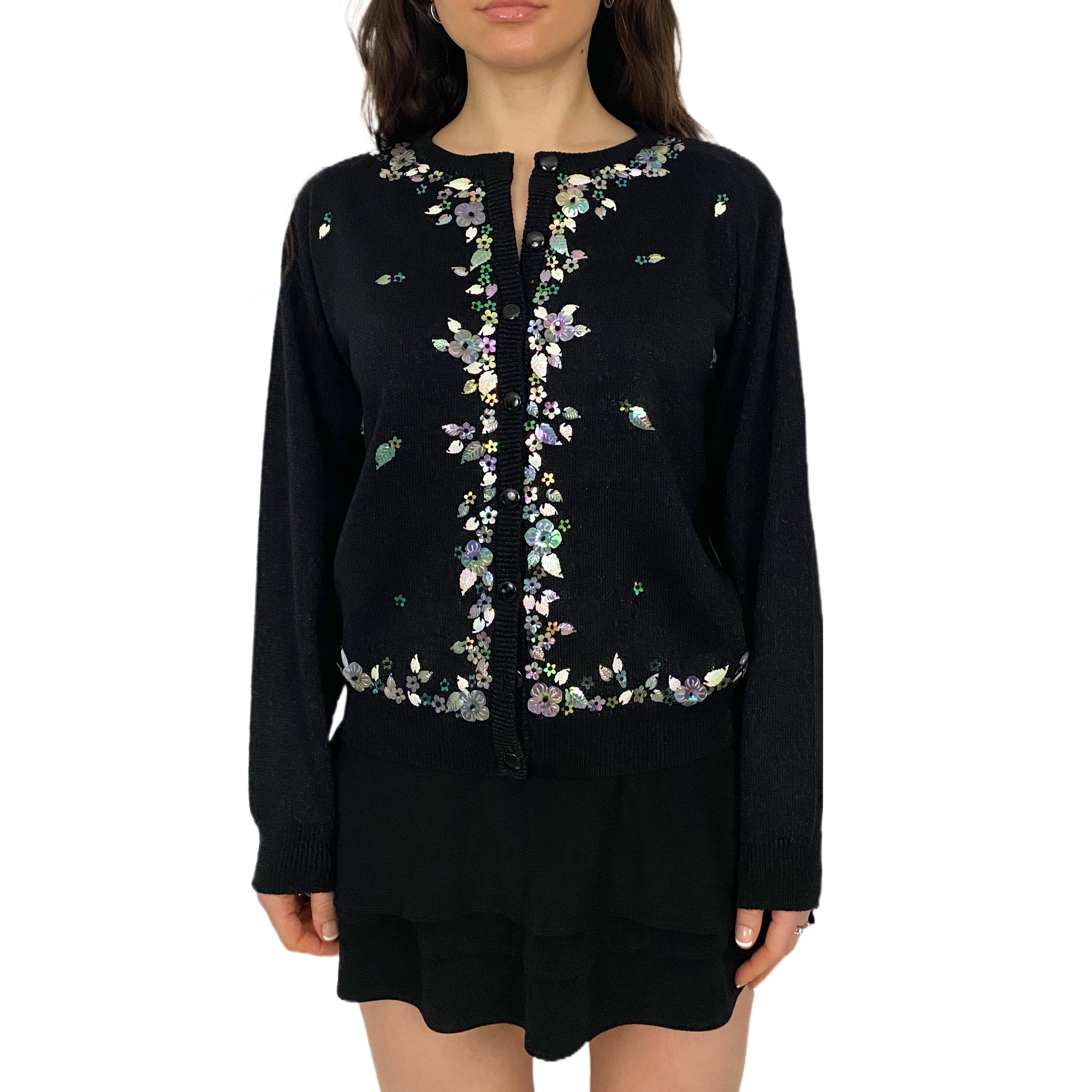 Floral Embellished Shimmer Cardi (M)