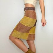 Vintage Leather Patchwork Midi Skirt