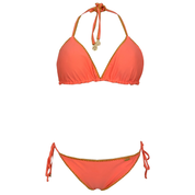 Luli Fama Coral + Gold Scrunch Bikini (L)
