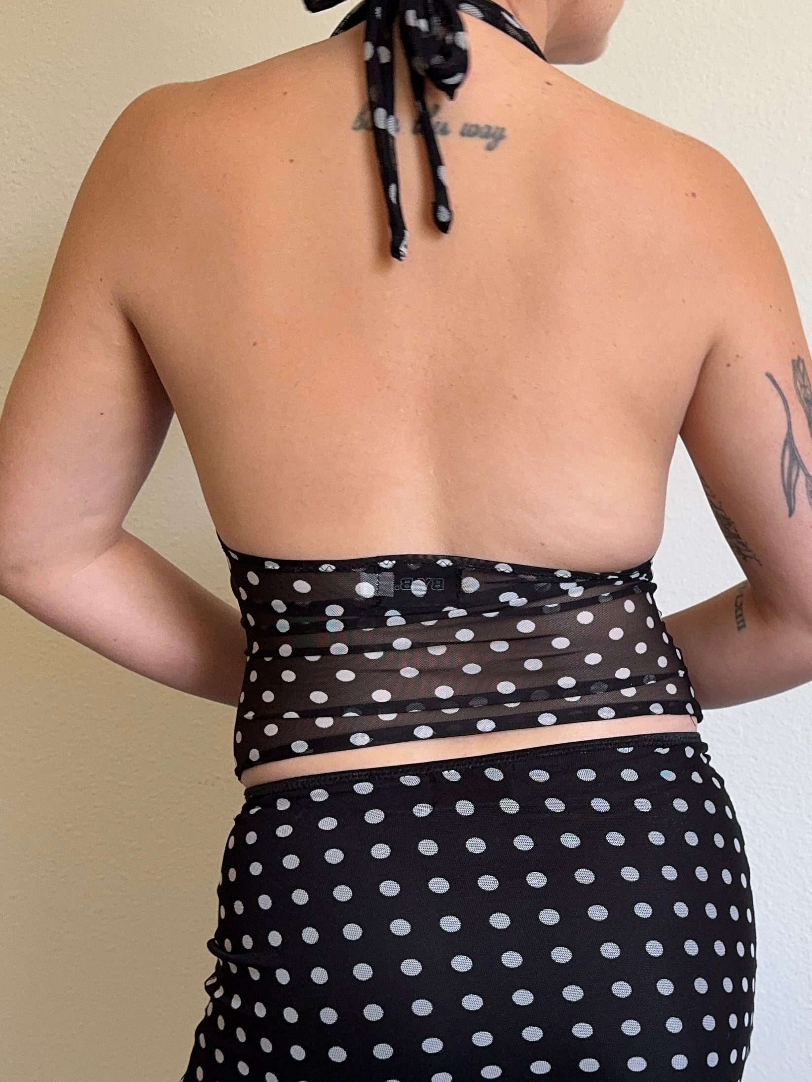 Polka Dot Mesh V-Neck Halter (XS-XL)