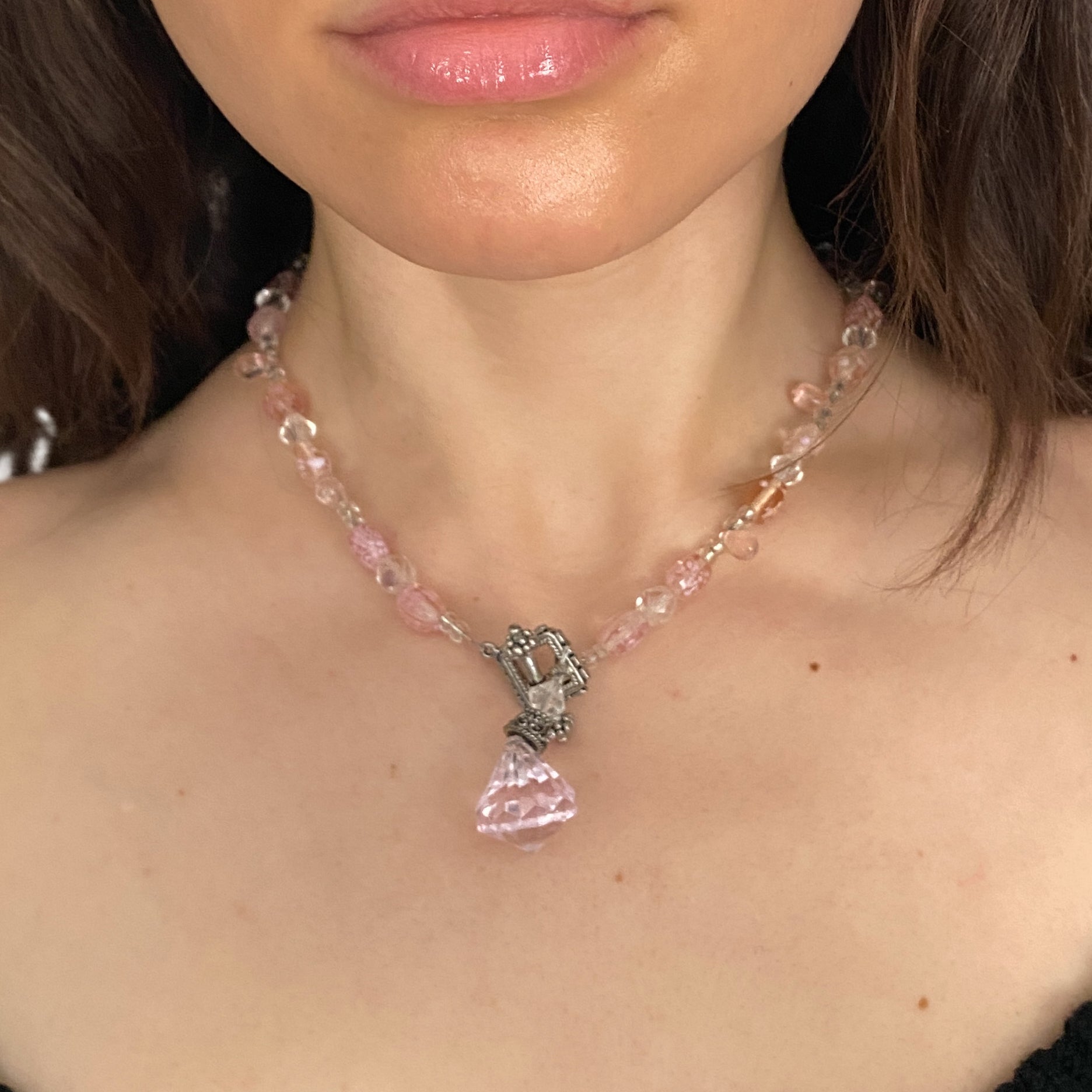 Dusty Pink Beaded Toggle Necklace