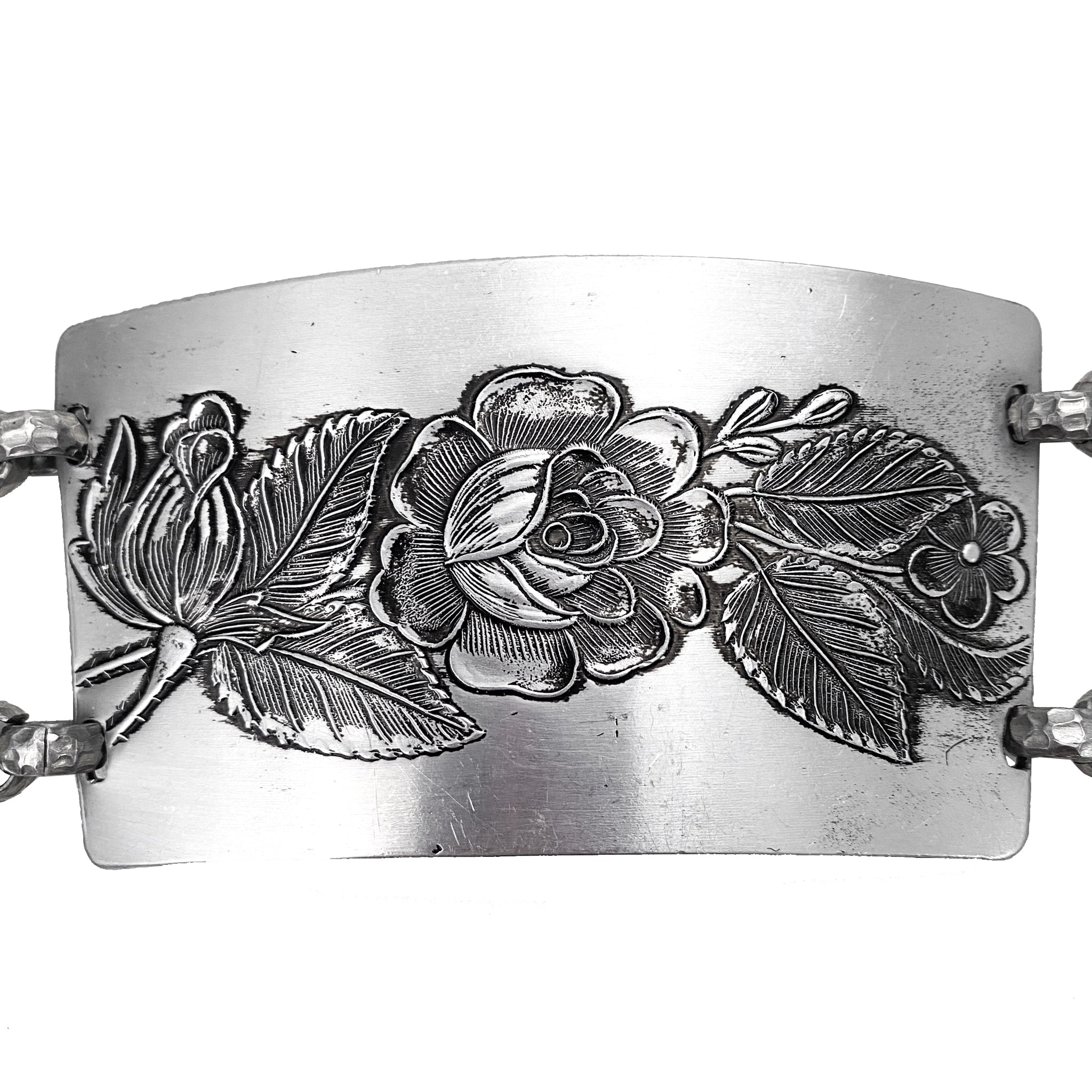 Rose Embossed Silver Belt (XS-M)