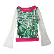 Netted Long Sleeve Graphic Top (S)