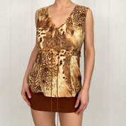 Fashion Bug Animal Print Tie Front Top (L)