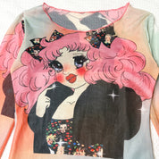 Anime Girl Mesh Graphic Long Sleeve (S-M)