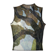 Fateen Graphic Mesh Sleeveless Top (S-M)