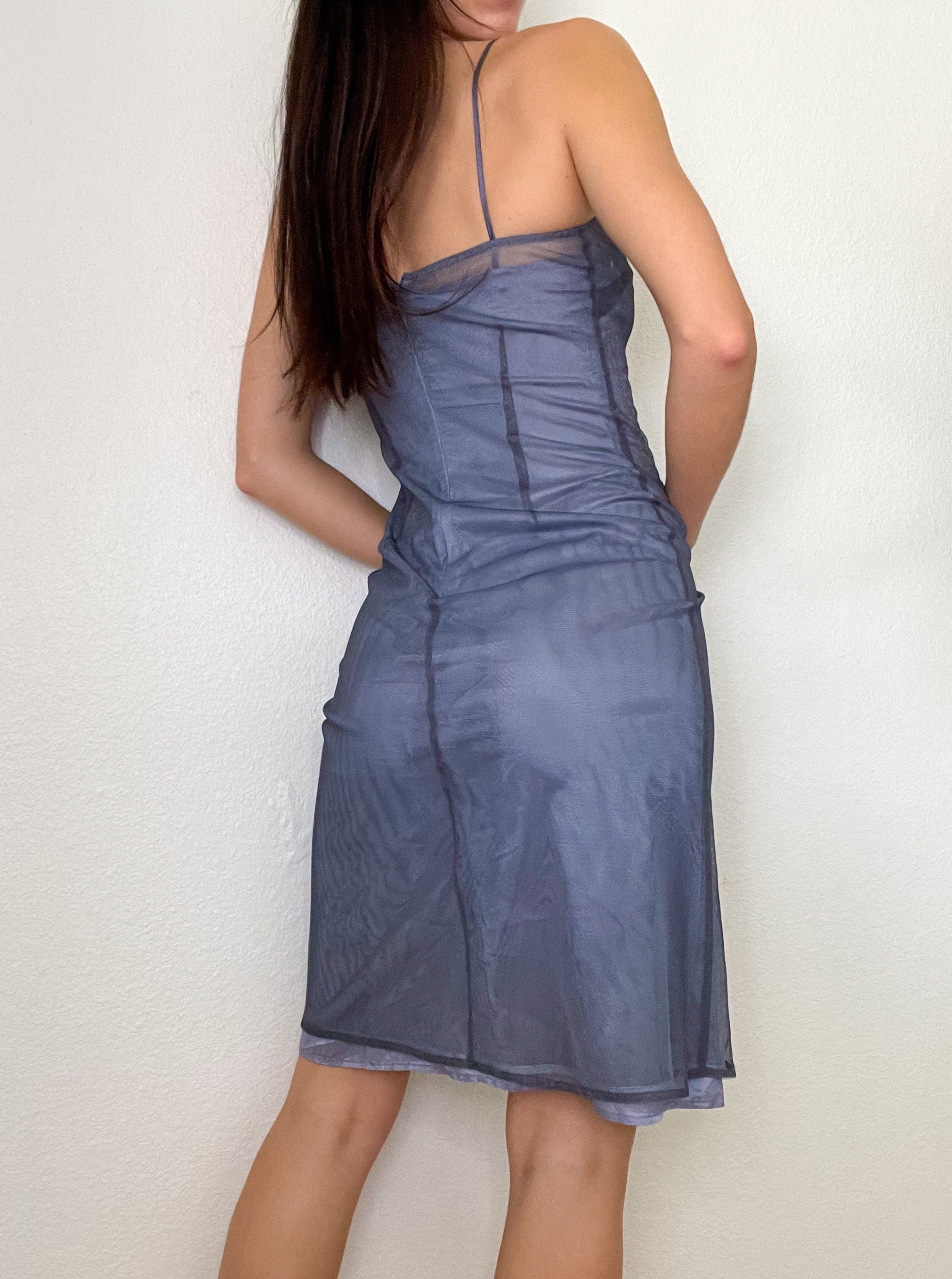 Blue Sequin Early 2000s Midi Dress